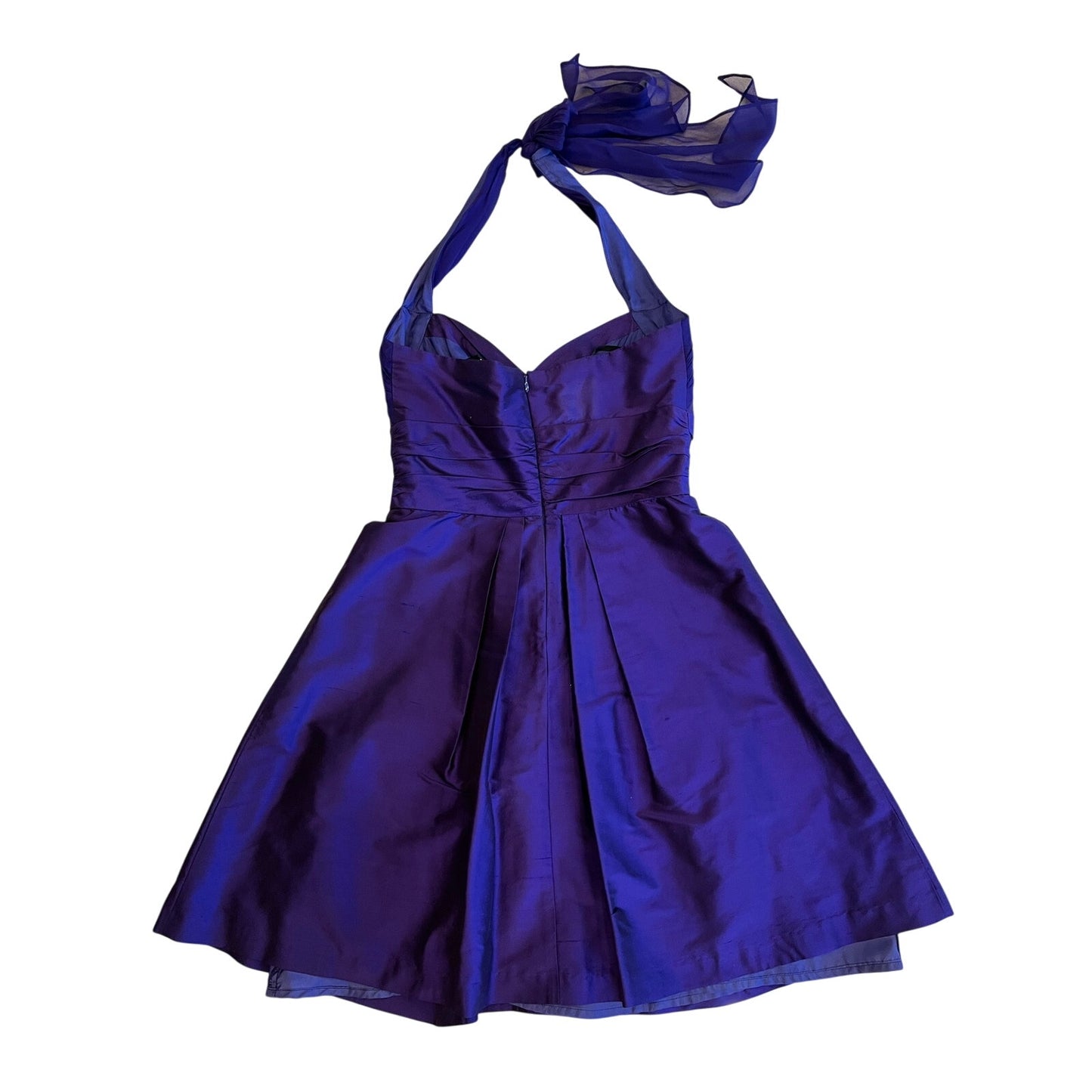 Suzi Chin for Maggy Boutique 100% Silk Purple Halter Cocktail Dress Size 0