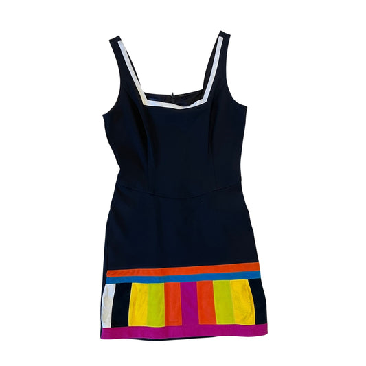 John Murrough Black Colorblock Mini Dress M Geometric Suede Trim