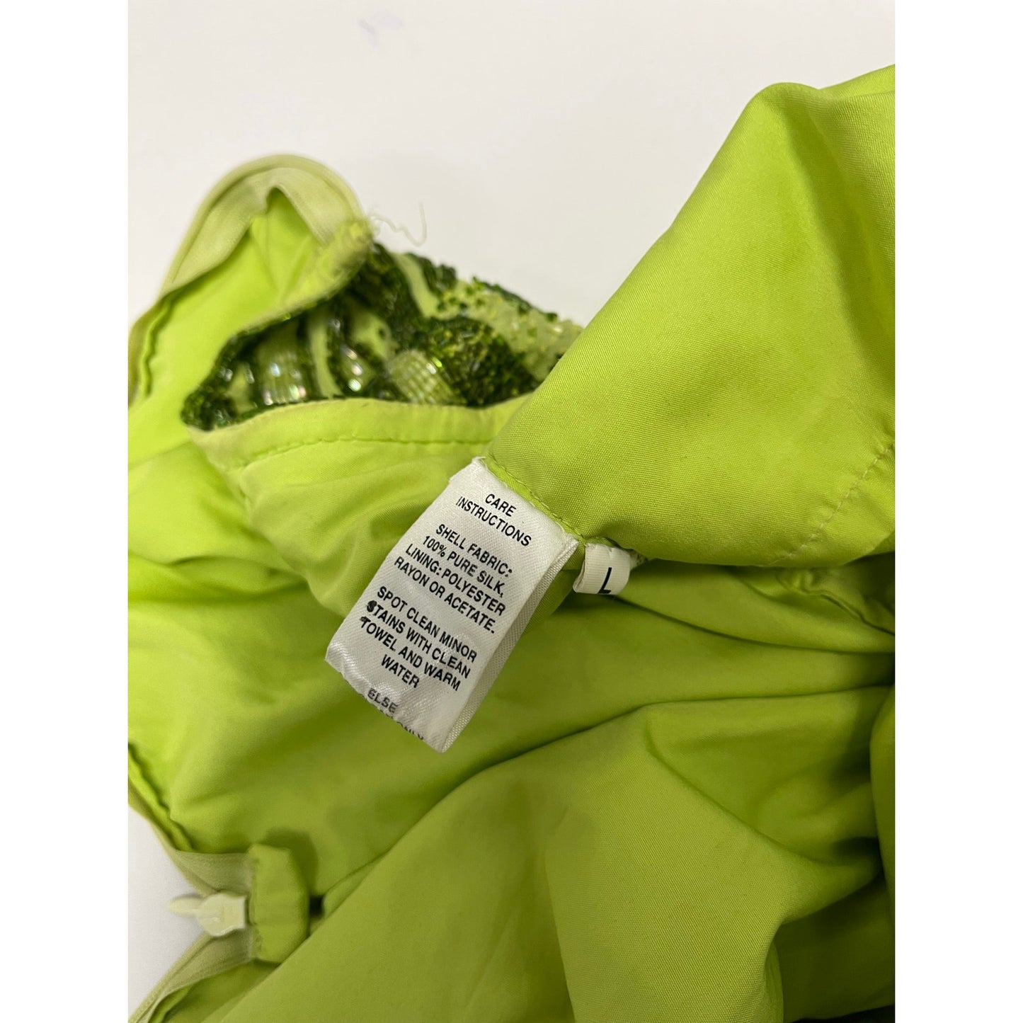 Vintage Caché Silk Beaded Halter Evening Gown Lime Green Y2K Formal Dress Large