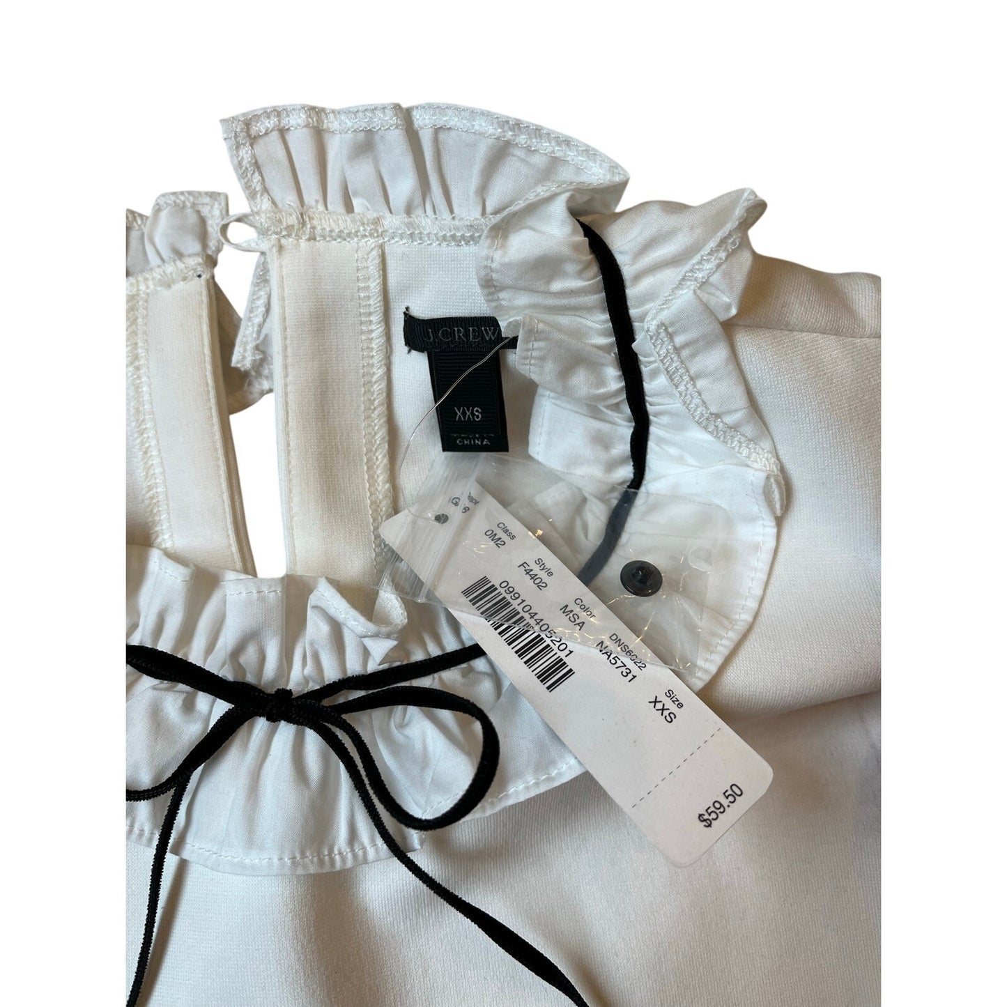 J.Crew Factory NWT White Ruffle Mock Neck Sleeveless Blouse XXS Black Tie Top