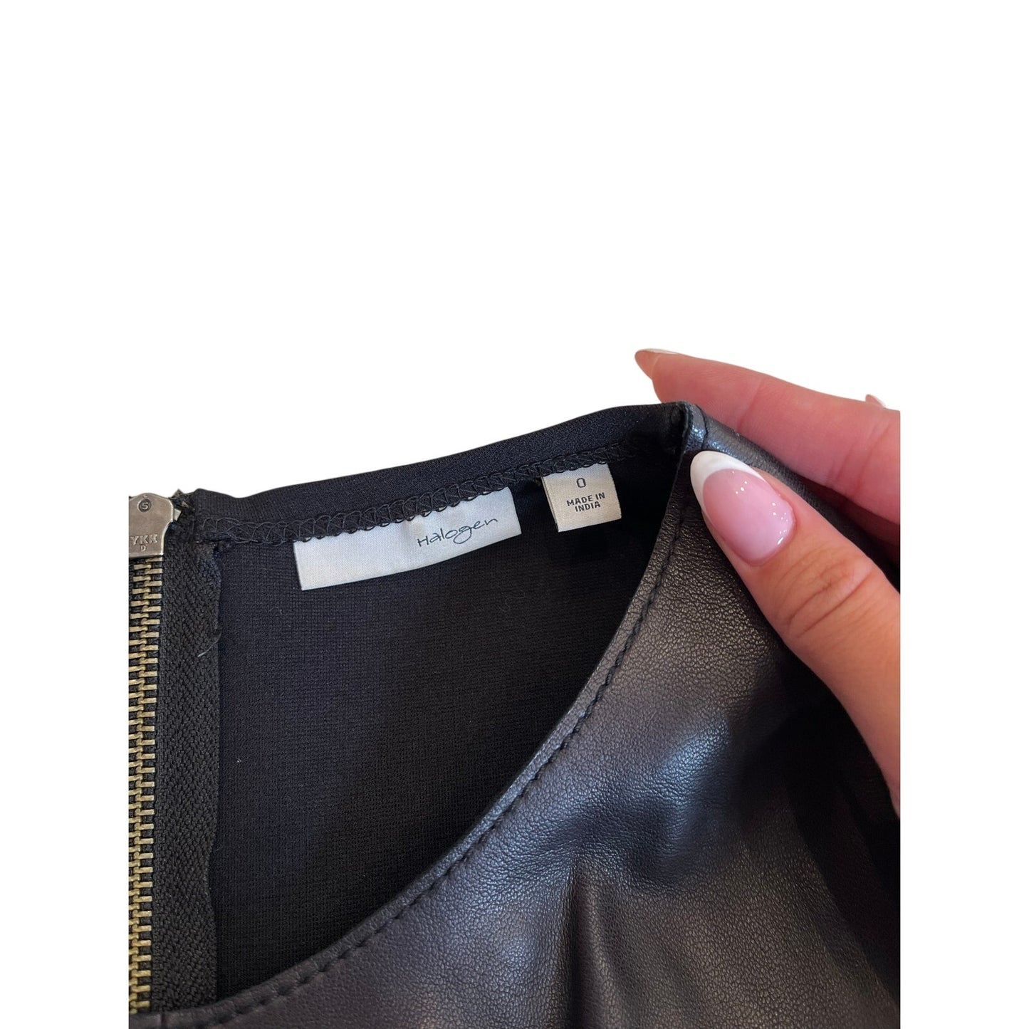 Halogen Black Genuine Leather Ponte Fit & Flare Dress Size 0