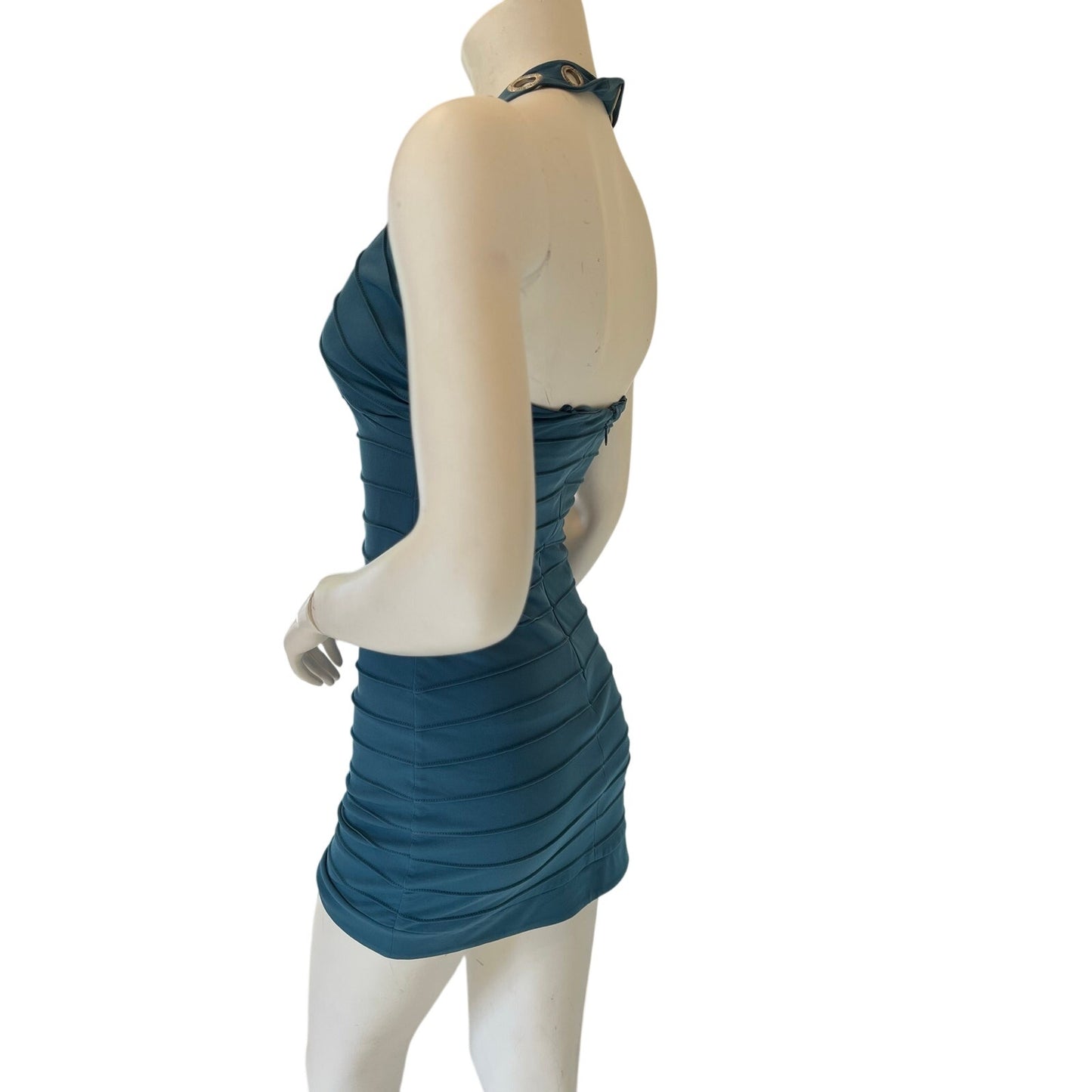 y2k teal halter dress with grommets sz xs