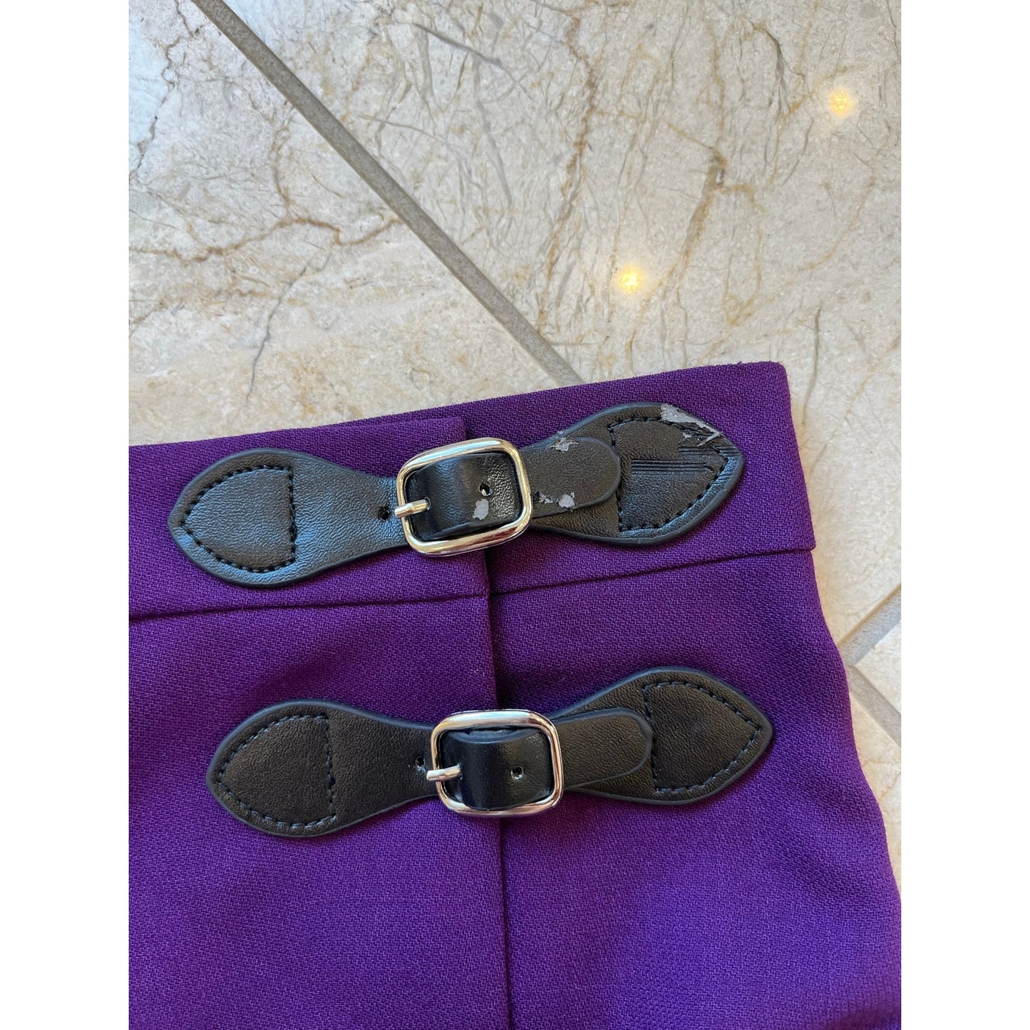 Purple Pleated Mini Skirt Buckle Detail A-Line Preppy