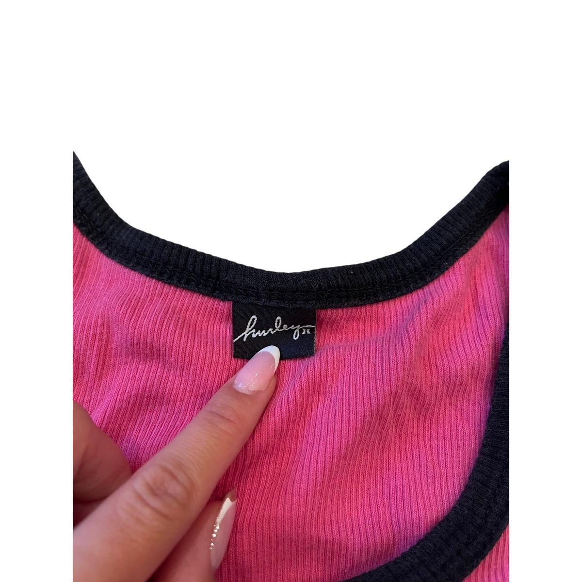 Vintage 2000s Hurley Enjoy Pink Ribbed Tank Top Black Trim Y2K