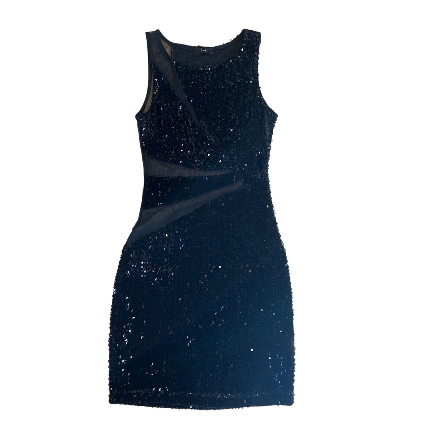 Fora Black Sequin Mesh Cutout Bodycon Mini Dress Sleeveless Party Cocktail