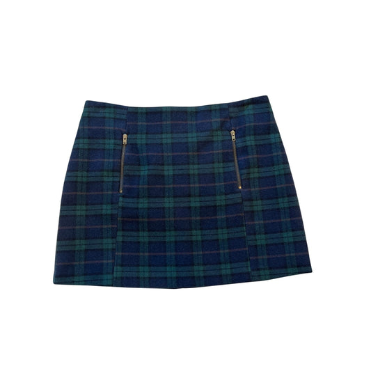 Topshop Plaid Wool Mini Skirt Green Blue Zip Size US 6
