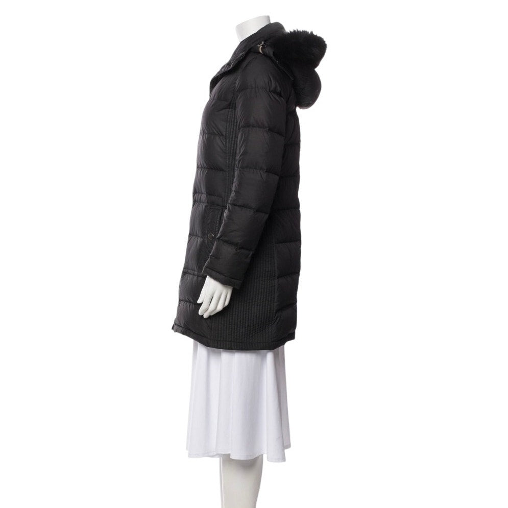 Authentic Burberry brit down coat with fur hood