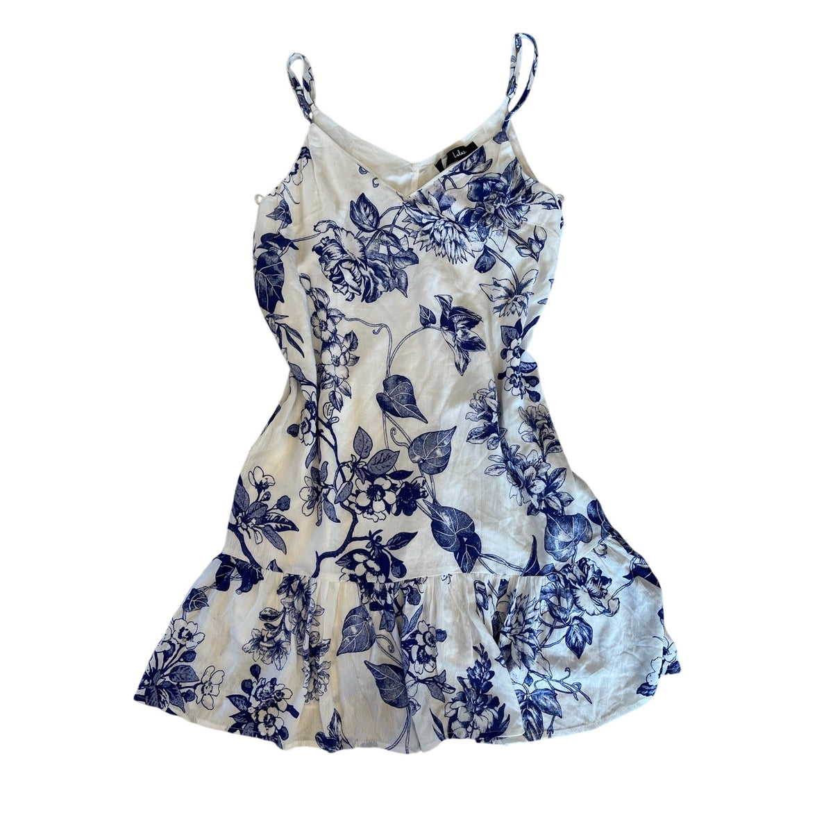 Lulus Blue White Floral Mini Dress Size Small Ruffle Hem