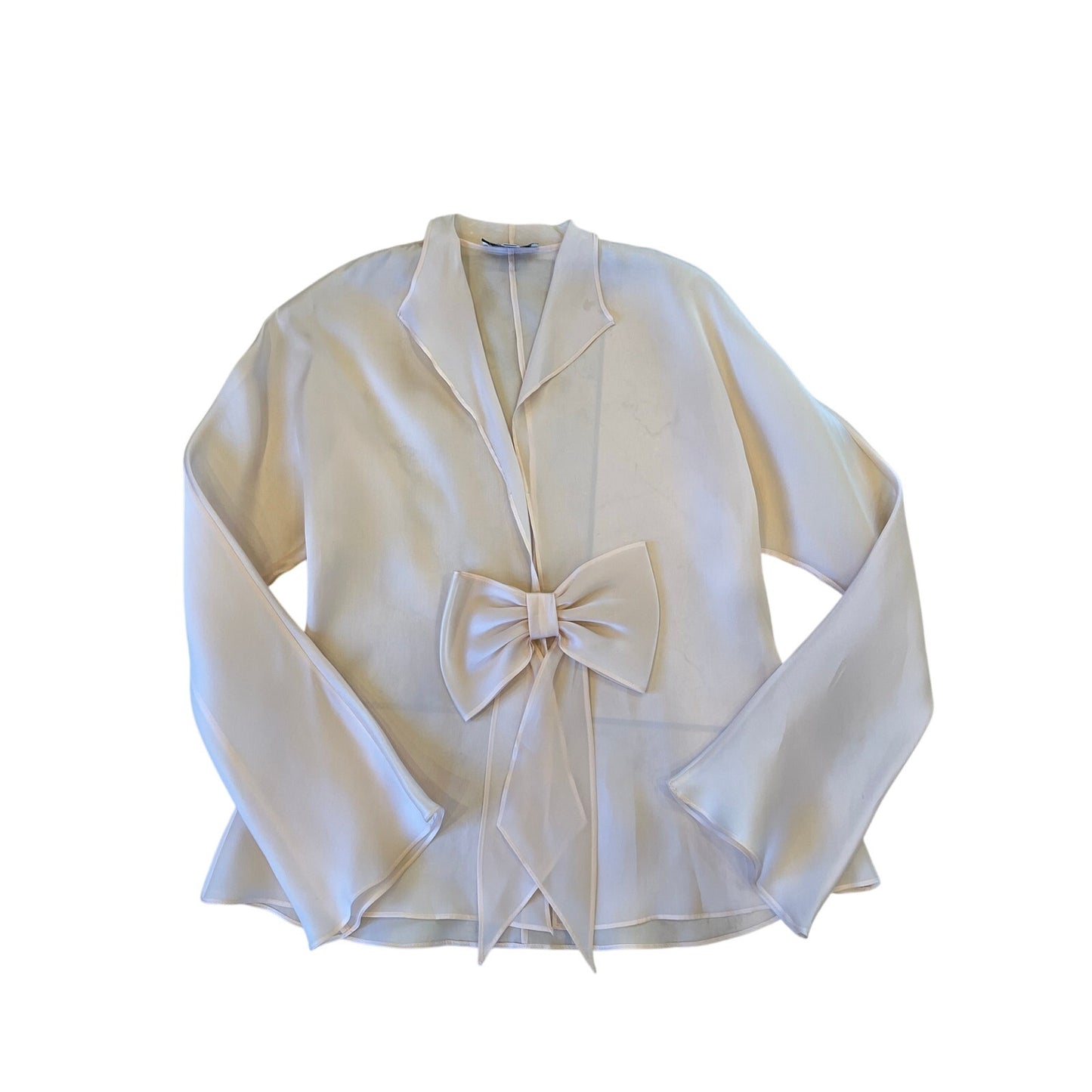 Ilana Wolf Blush Pink Sheer Bow Front Blouse Size M Long Sleeve Dressy Top