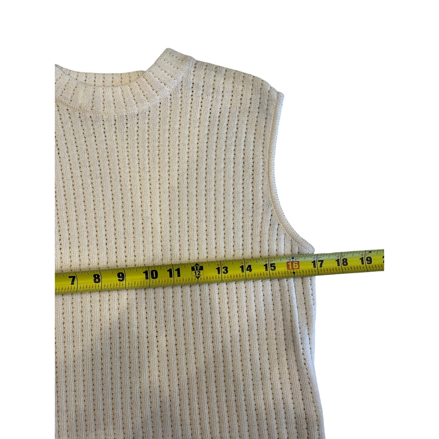 St. John Sport Ivory Open Knit Sleeveless Mock Neck Top Size S