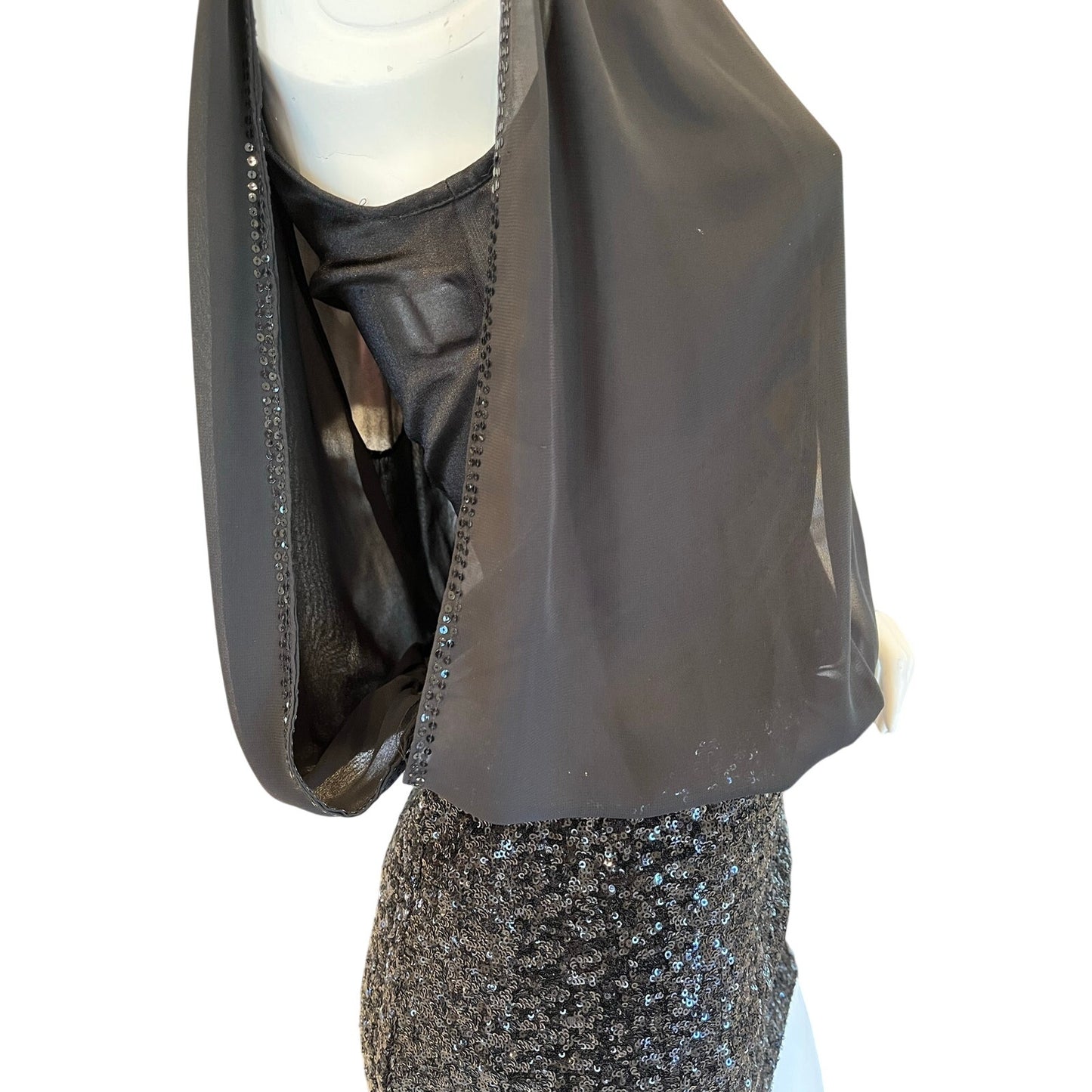Aidan Mattox Size 0 Black Chiffon Sequin Blouson Mini Dress