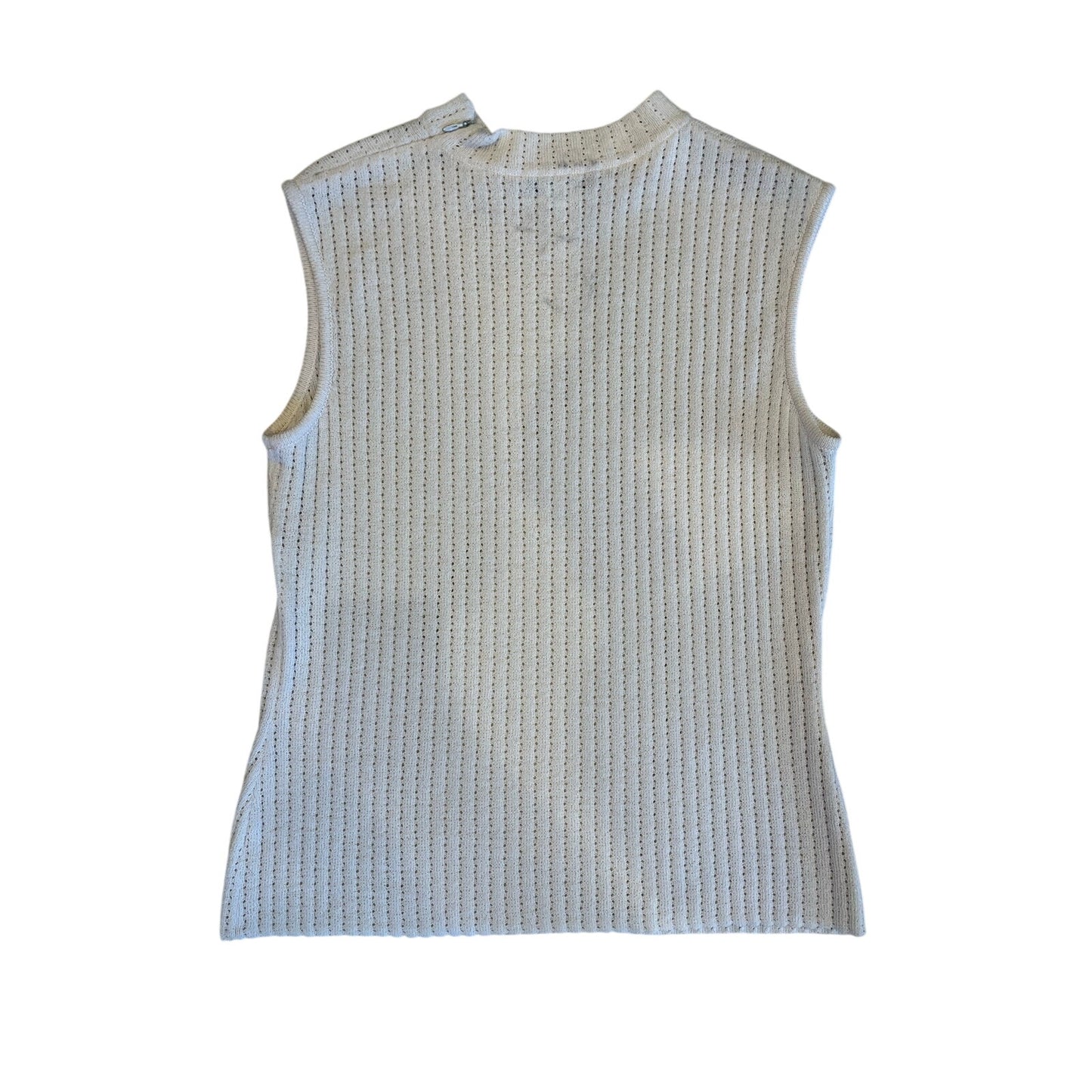 St. John Sport Ivory Open Knit Sleeveless Mock Neck Top Size S