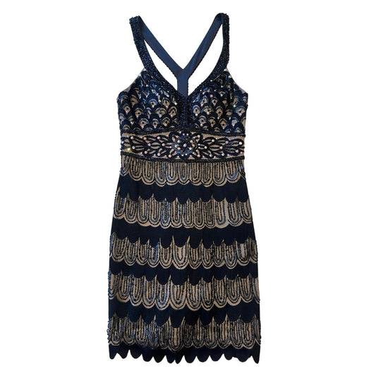Sue Wong Nocturne Black Nude Beaded Embroidered Cocktail Dress Size 4