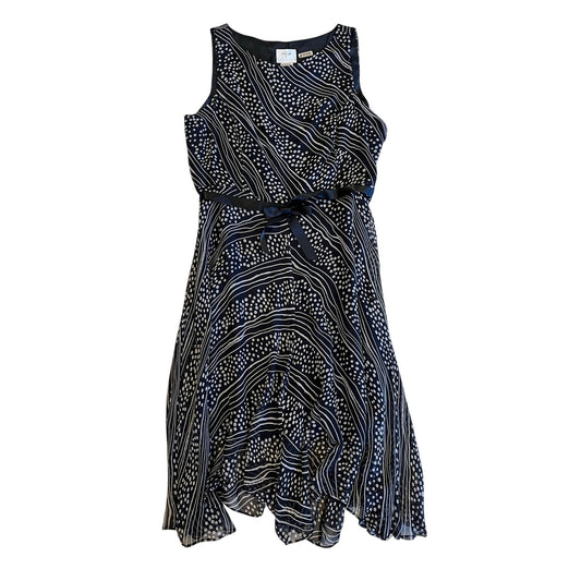 Vivid Apparel 100% Silk Navy White Polka Dot Handkerchief Hem Dress Size 12