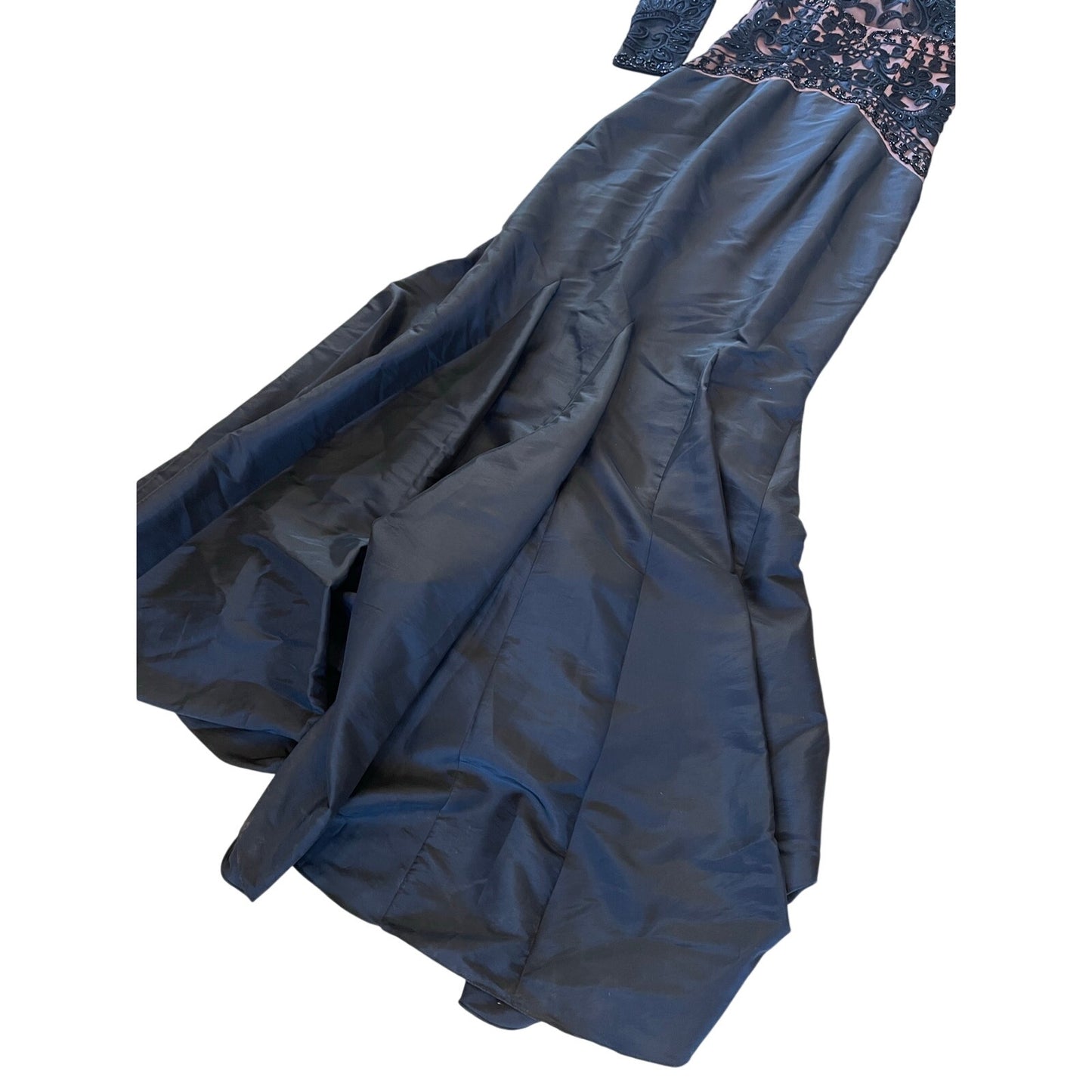 Sue Wong Noir Black Beaded Embroidered Illusion Gown Pink Mesh Formal Dress Sz 6