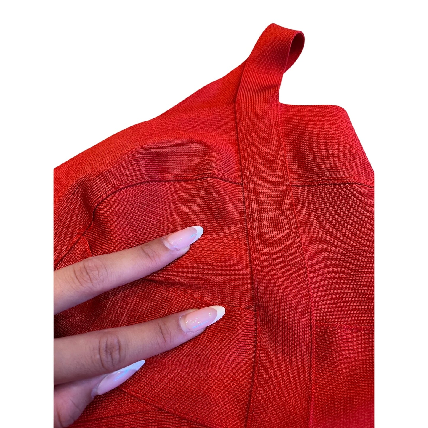 Red Bandage Bodycon Midi Dress Size Large Bustier Crisscross Strap Cocktail