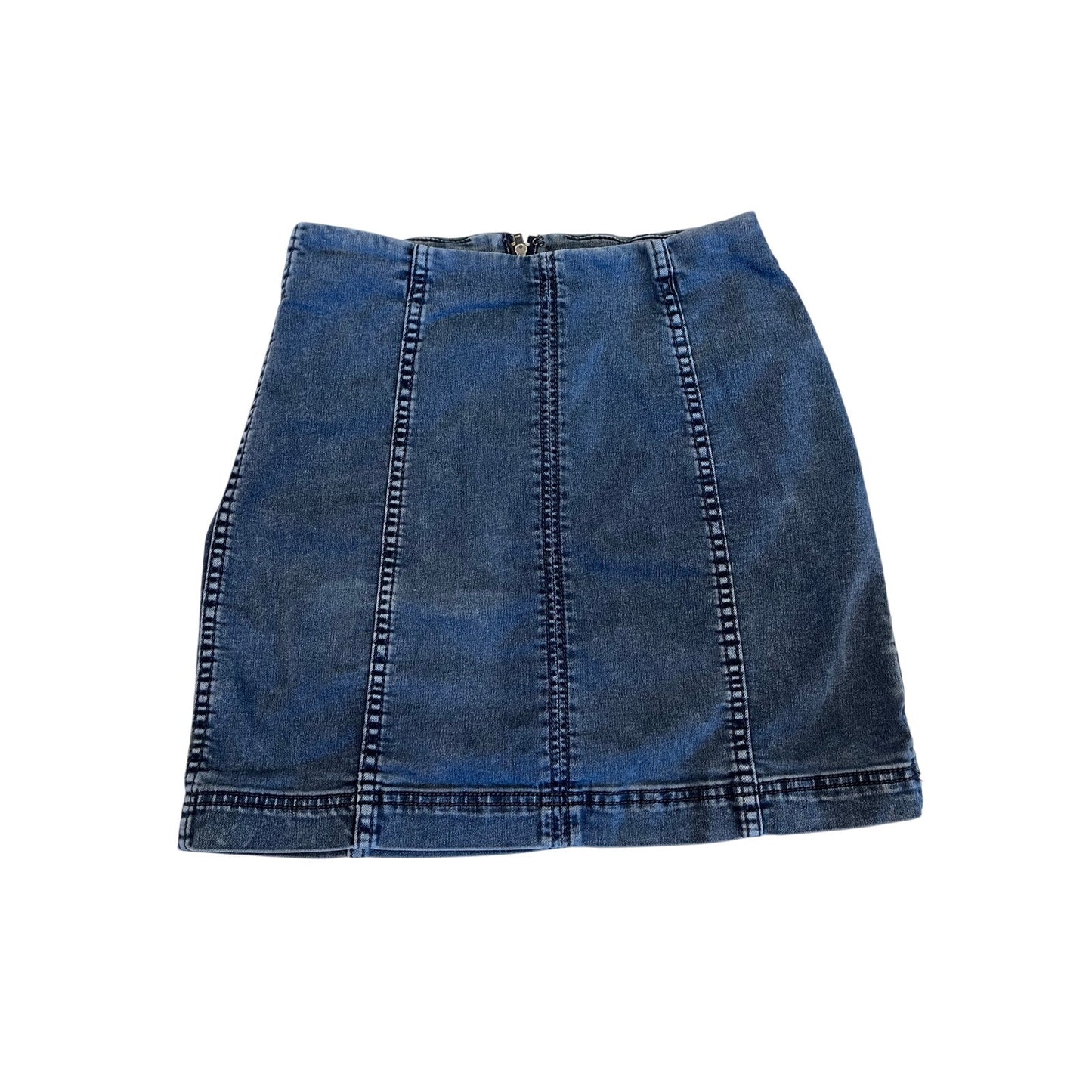 Free People Size 6 Blue Denim Mini Skirt High Rise Panel Seam Back Zip