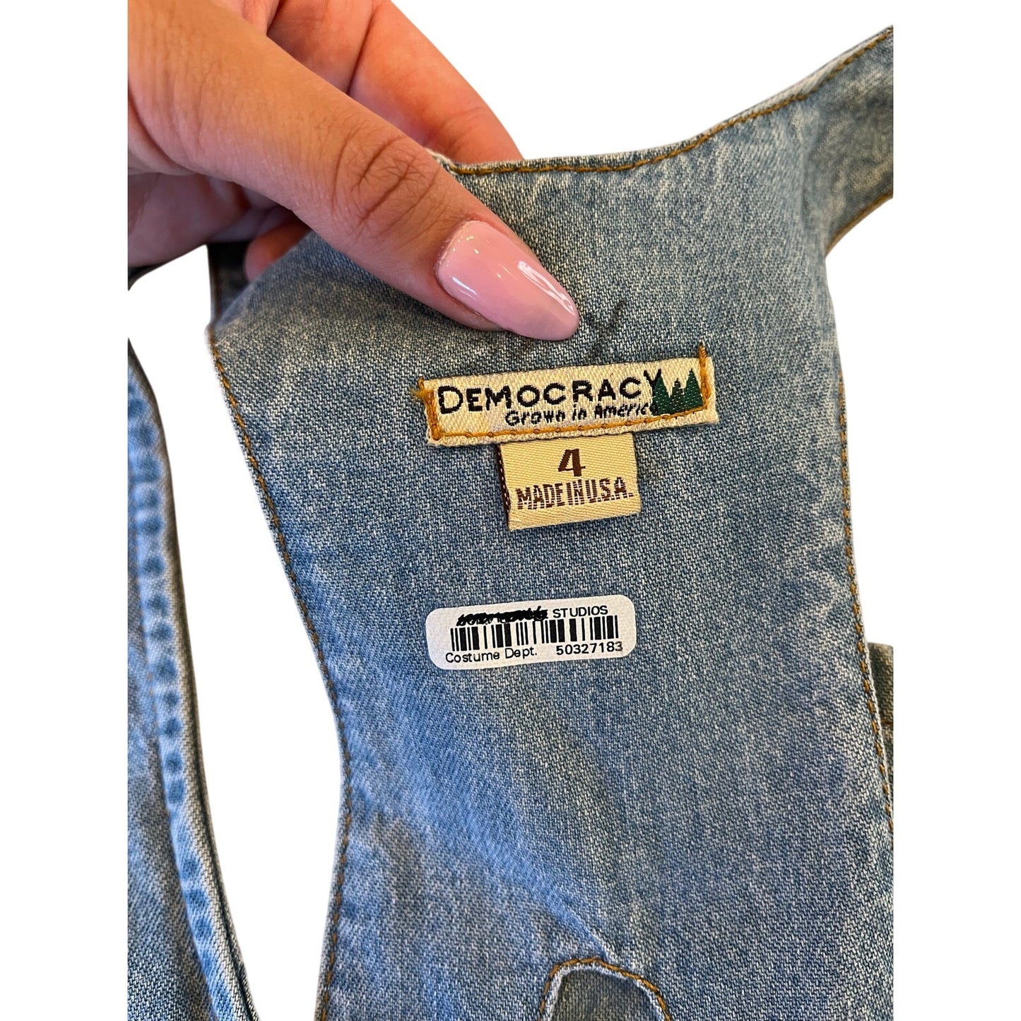 Vintage 90s Democracy USA Denim Overall Maxi Dress Racerback Pockets Size 4