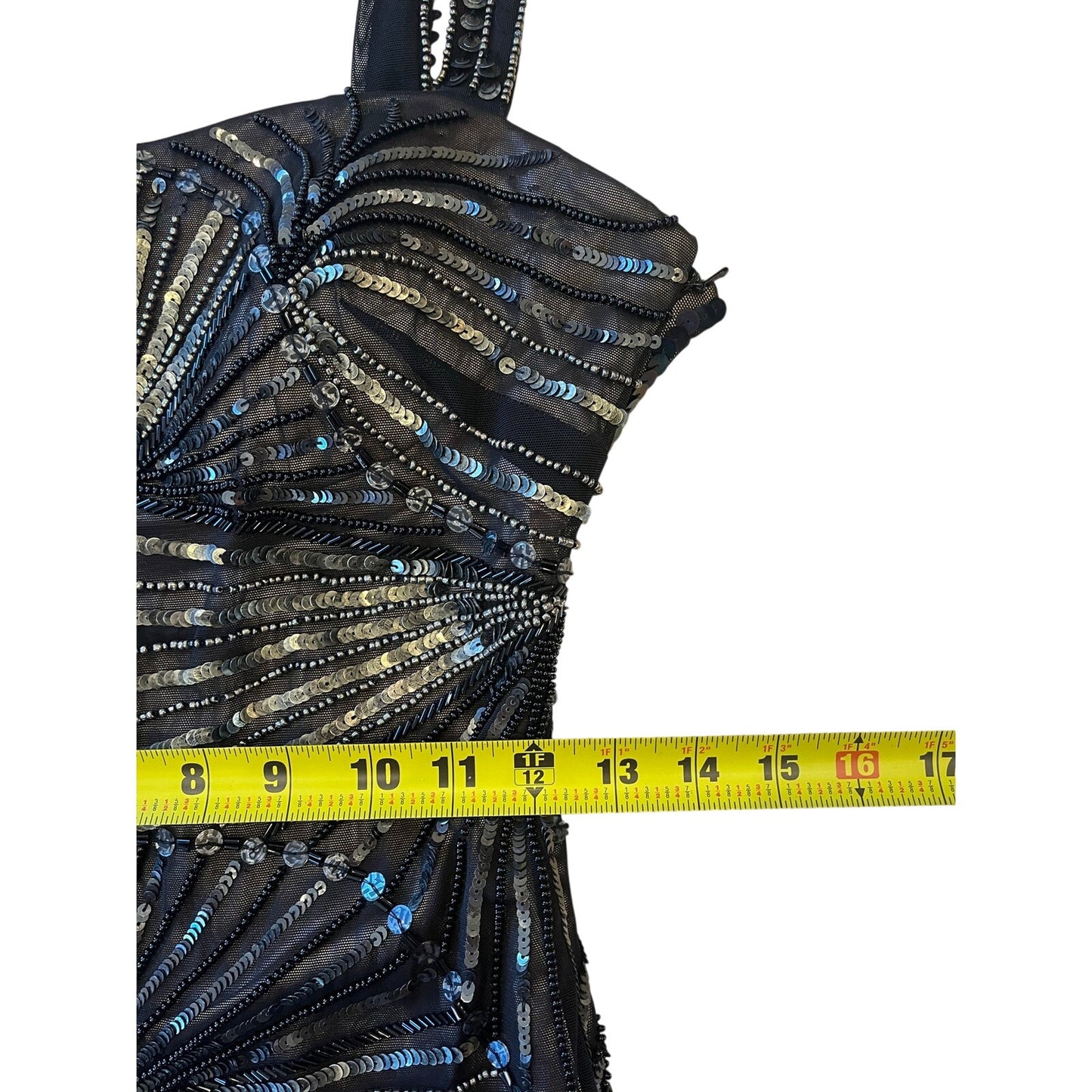 Bebe Black Beaded Sequin Fringe Bodycon Cocktail Dress Size S Gatsby Party Mini