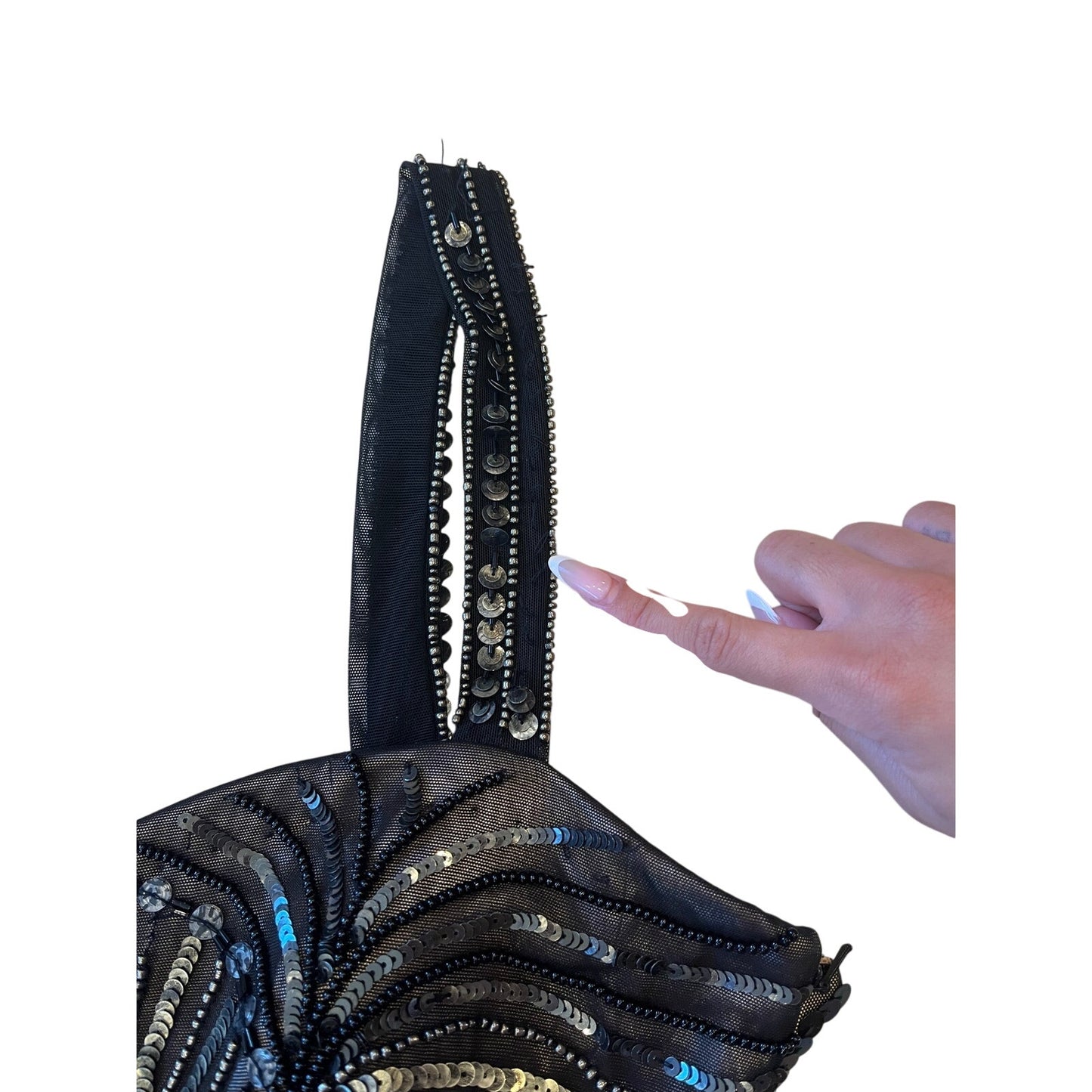 Bebe Black Beaded Sequin Fringe Bodycon Cocktail Dress Size S Gatsby Party Mini