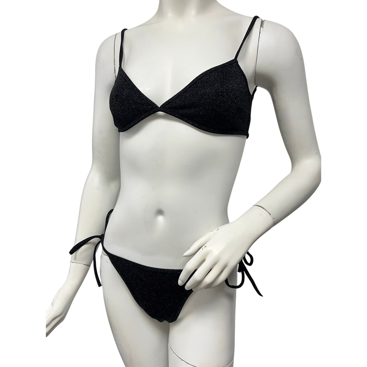 Authentic Balenciaga Metallic Glitter Triangle Bikini Set Black Size S NWT