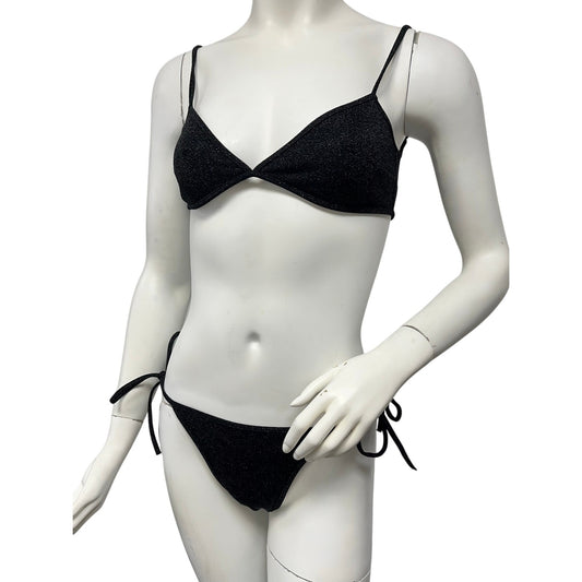 Authentic Balenciaga Metallic Glitter Triangle Bikini Set Black Size S NWT