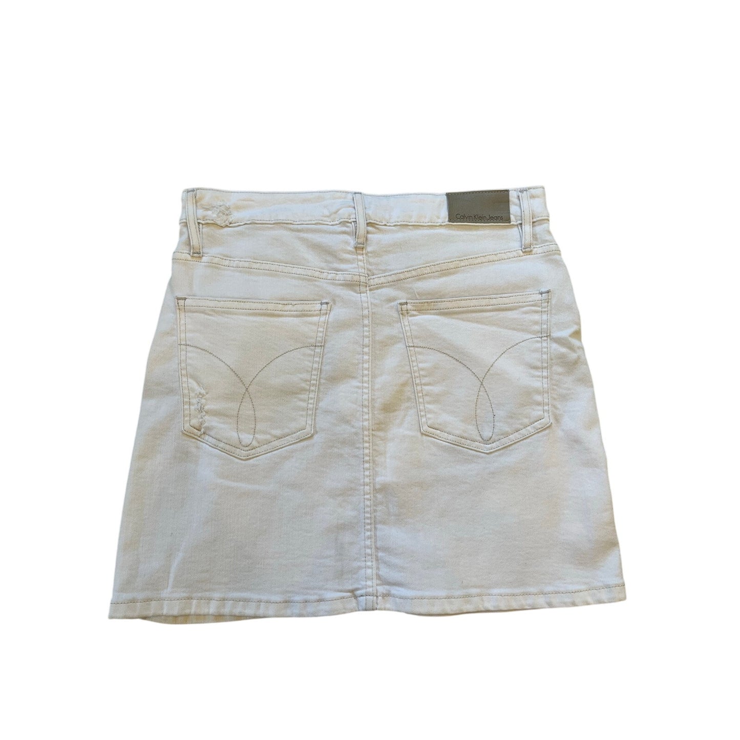 Calvin Klein White Distressed Denim Mini Skirt Size 30
