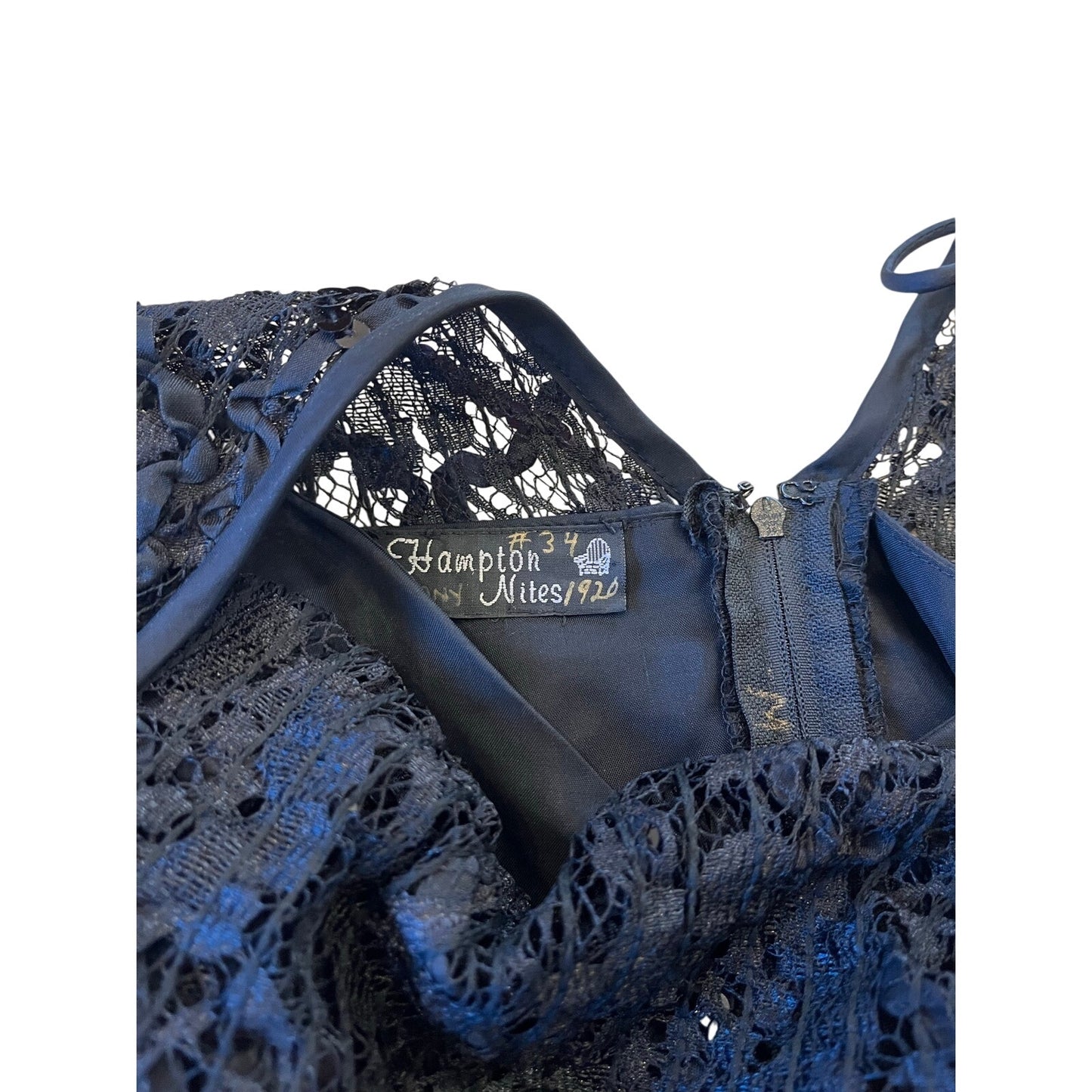 Vintage Hampton Nites Black Lace Sequin Party Dress Size 34