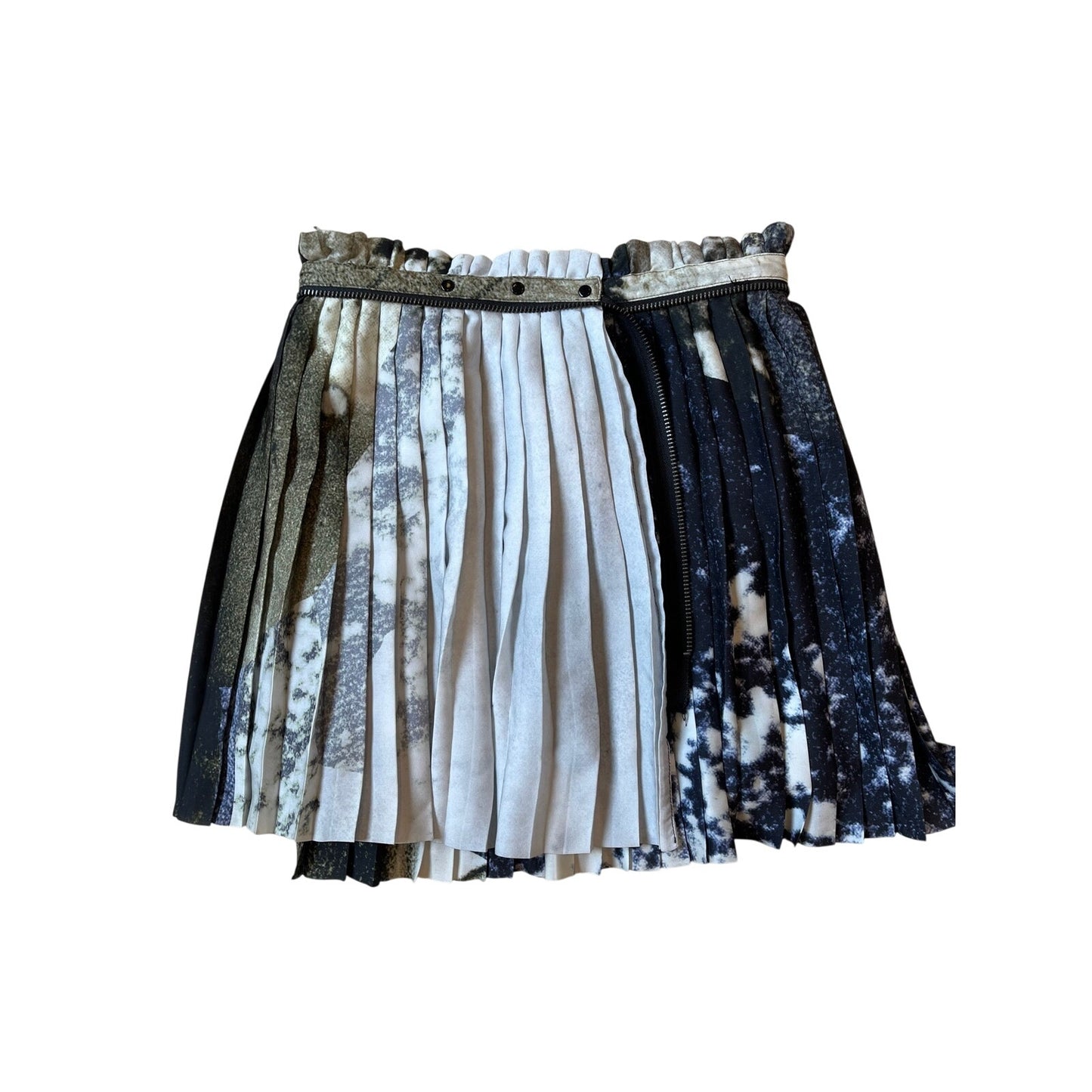 Diesel Dress and Impress Pleated Mini Skirt XS Adjustable Waist Zip Abstract