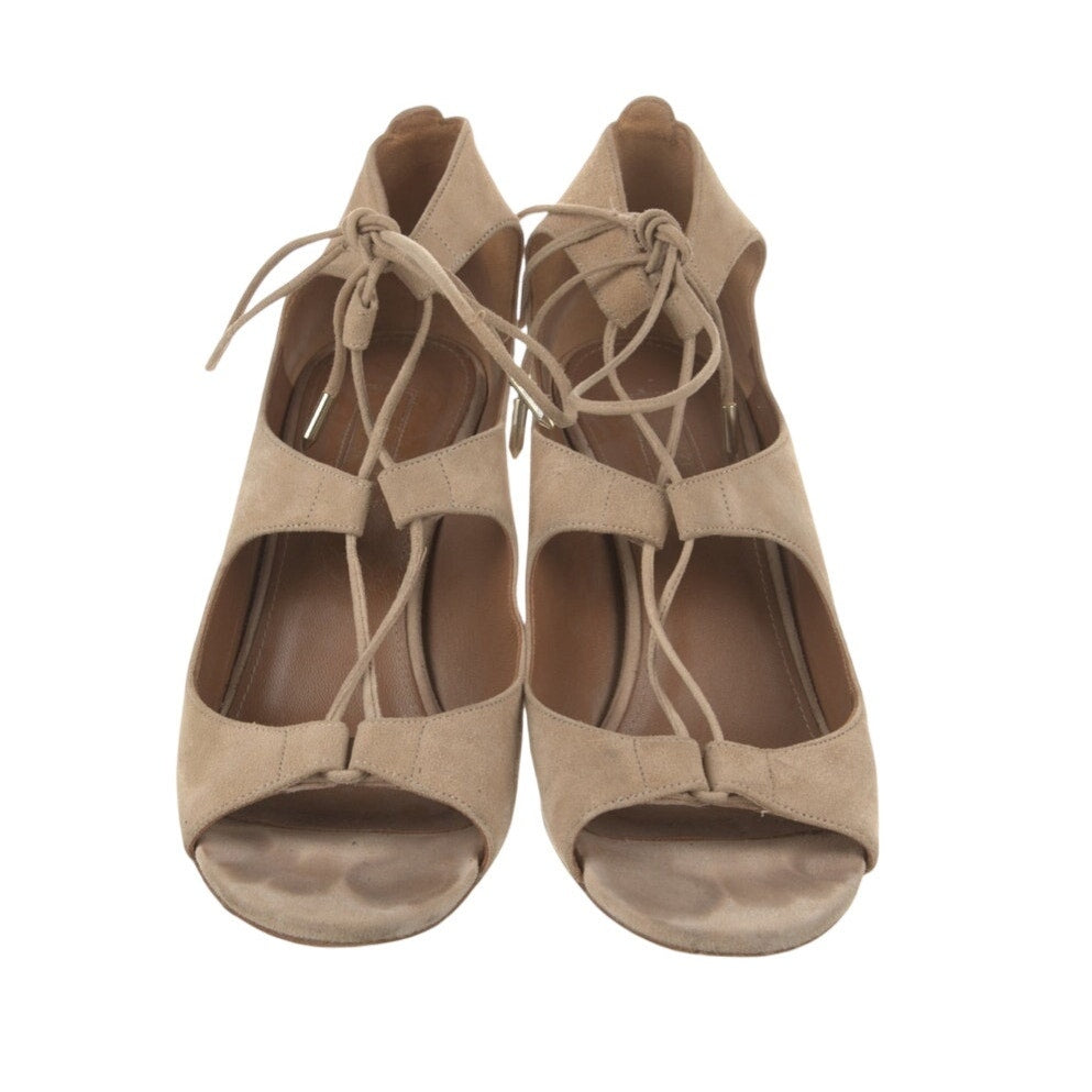 Aquazzura Beige Suede Lace Up Peep Toe Heels Pumps Size 38.5 8.5