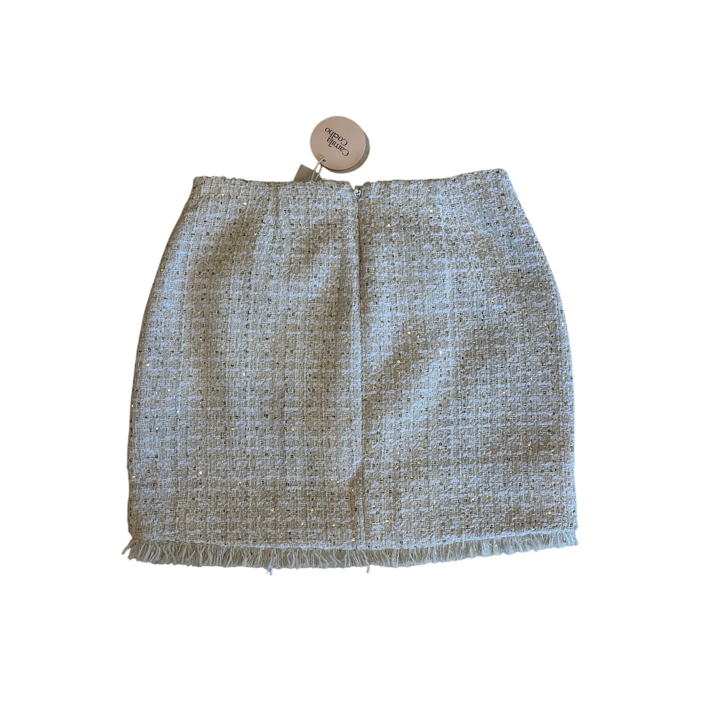 Camila Coelho Ivory Tweed Sequin Pearl Button Mini Skirt Size S NWT