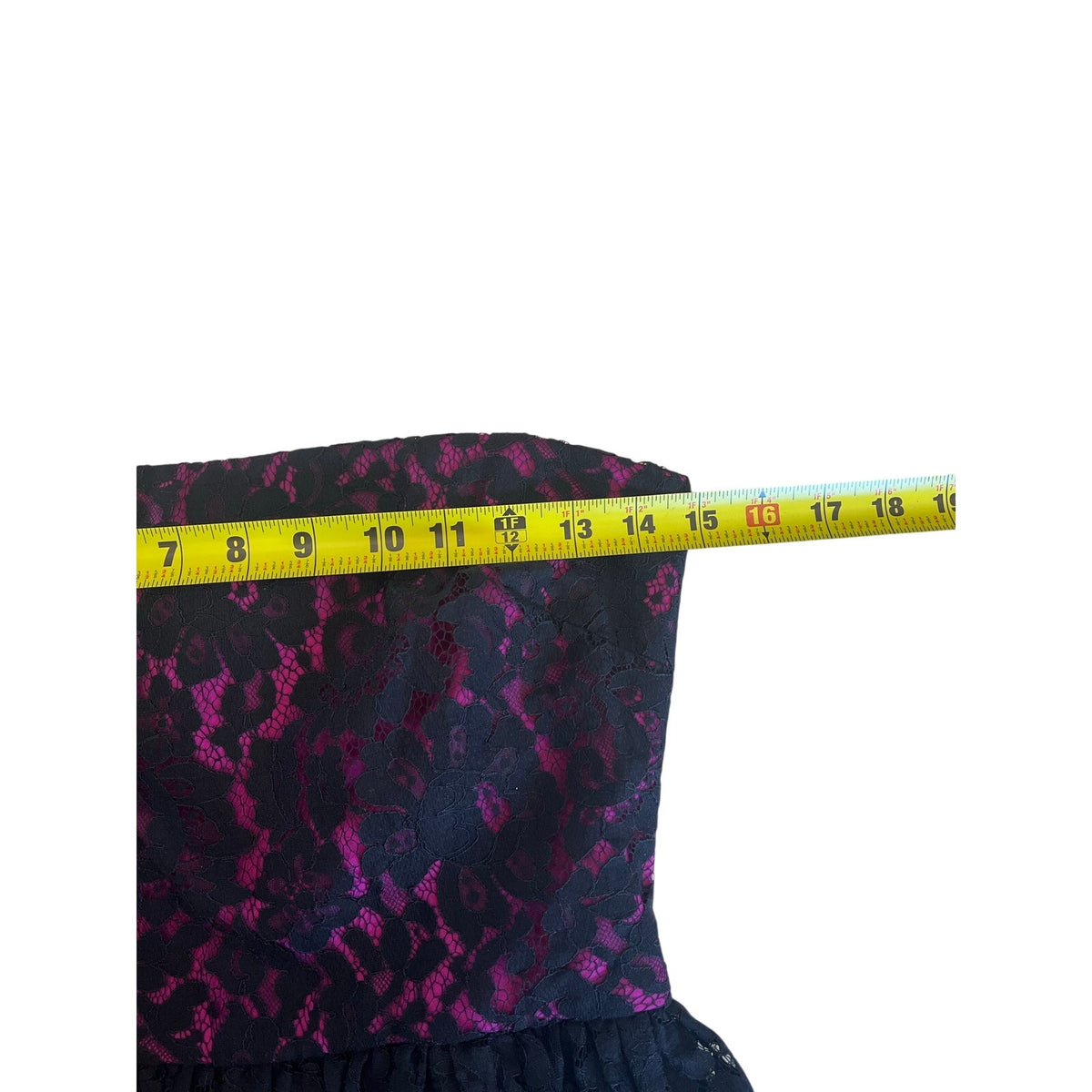 Robert Rodriguez Size 4 Black Lace Fuchsia Strapless Peplum Cocktail Dress