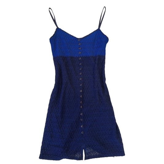 Laundry by Shelli Segal Navy Blue Crochet Lace Slip Dress Spaghetti Strap Small