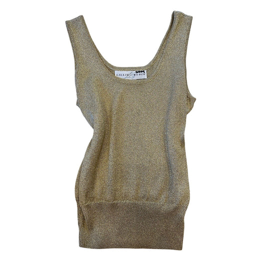 Lillie Rubin Metallic Gold Knit Shell Tank Top Vintage Made in USA Size S