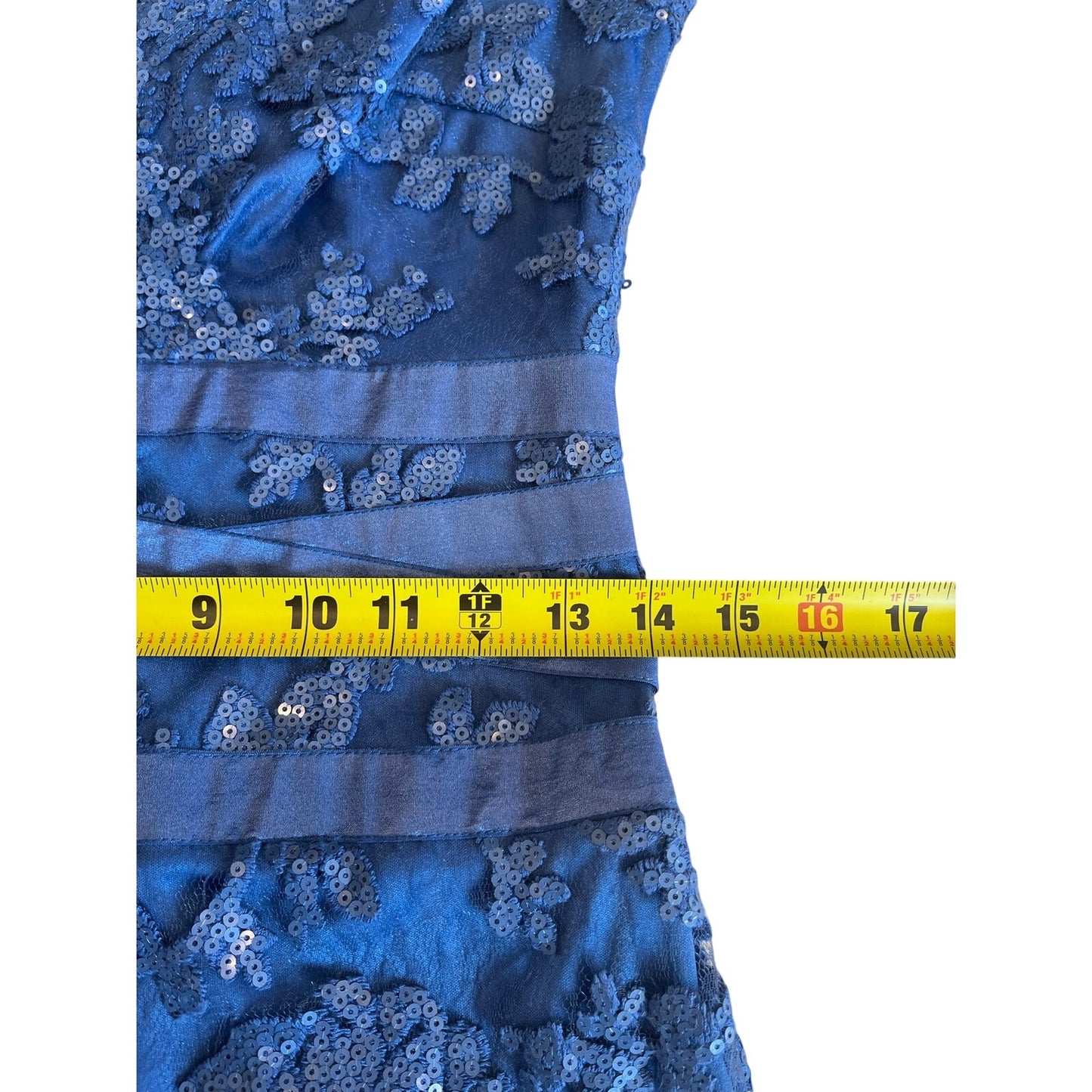 Tadashi Shoji Size 4 Blue Sequin Lace Sheath Dress Cap Sleeve Cocktail