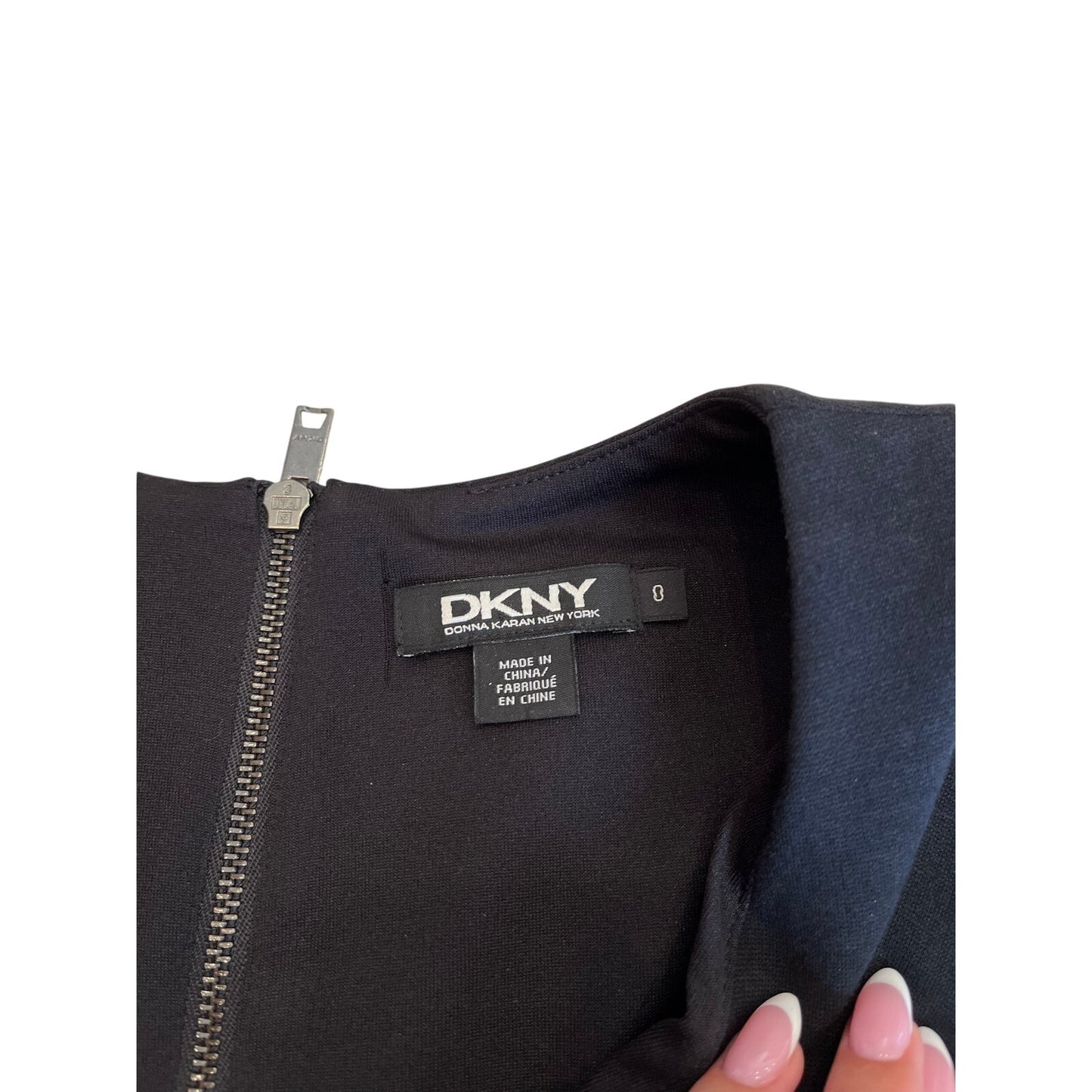 DKNY Donna Karan Black Faux Leather Panel Sheath Dress Size 8