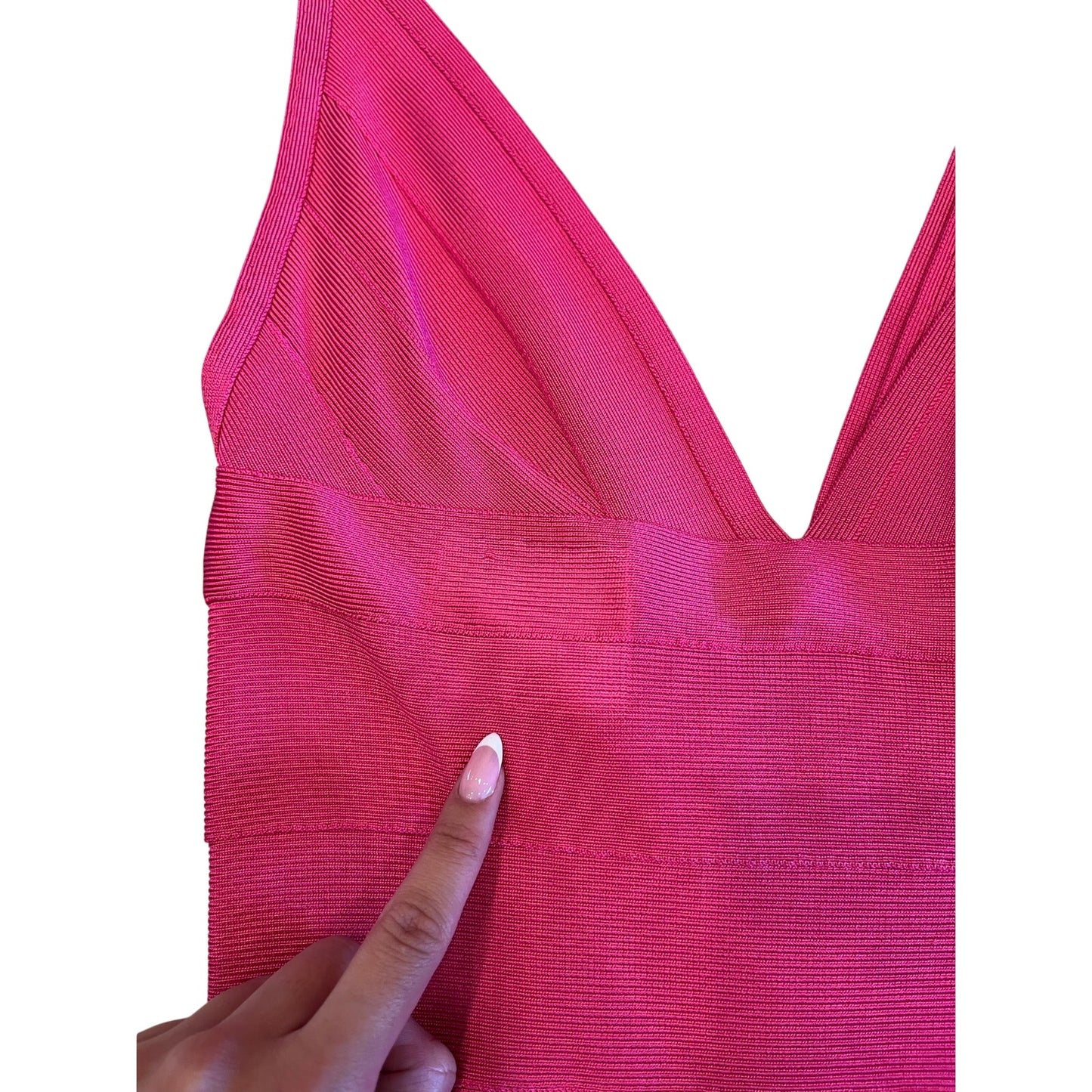 Hervé Léger Pink Bandage Bodycon Dress Size S Deep V Neck