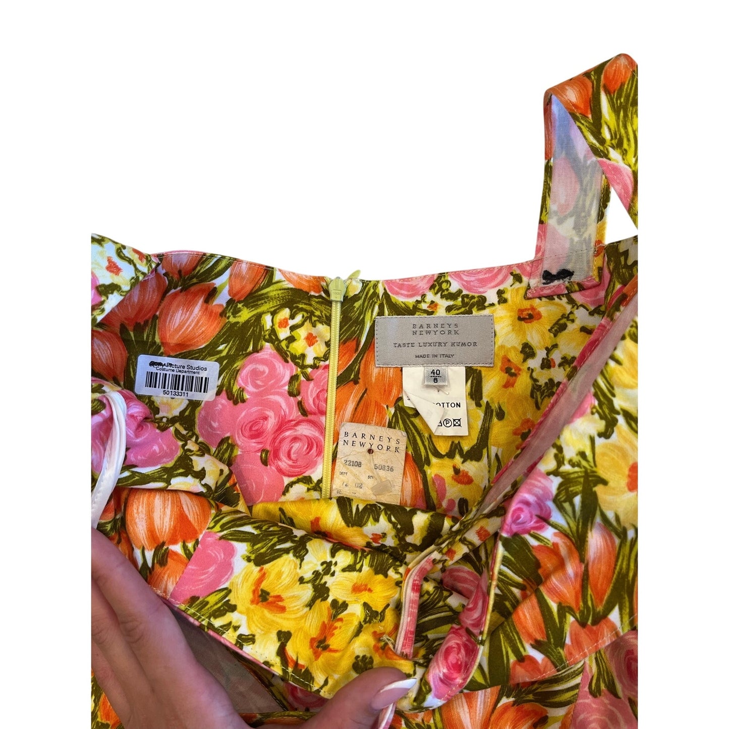 Barneys New York Made in Italy Floral Cotton Sundress Pink Yellow Orange Size 6