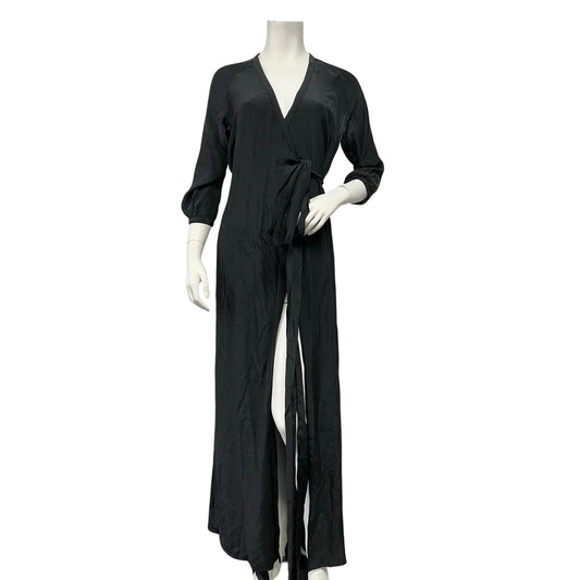 RHODE Resort 100% Silk Black Maxi Wrap Robe Dress Cover Up