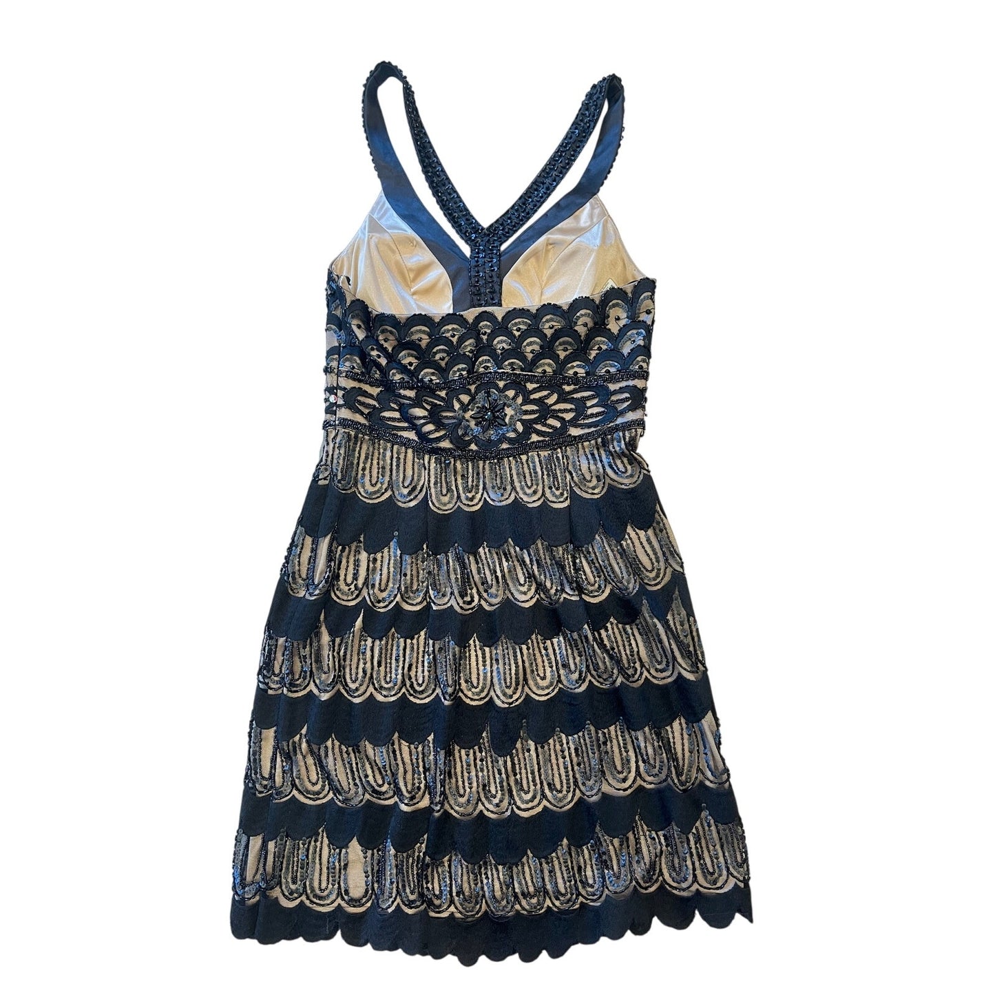 Sue Wong Nocturne Black Nude Beaded Embroidered Cocktail Dress Size 4