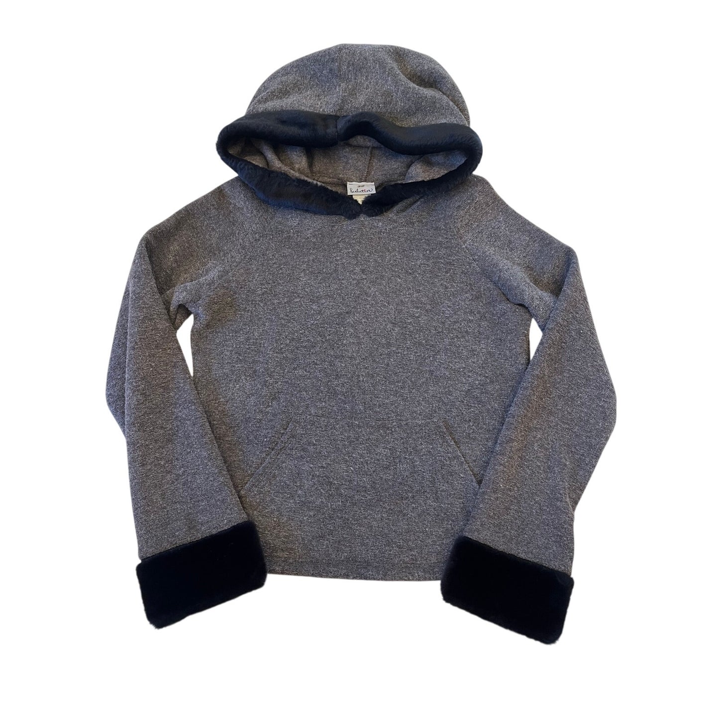 Vintage Y2K Miss Seduction Gray Faux Fur Trim Cropped Hoodie Sweatshirt