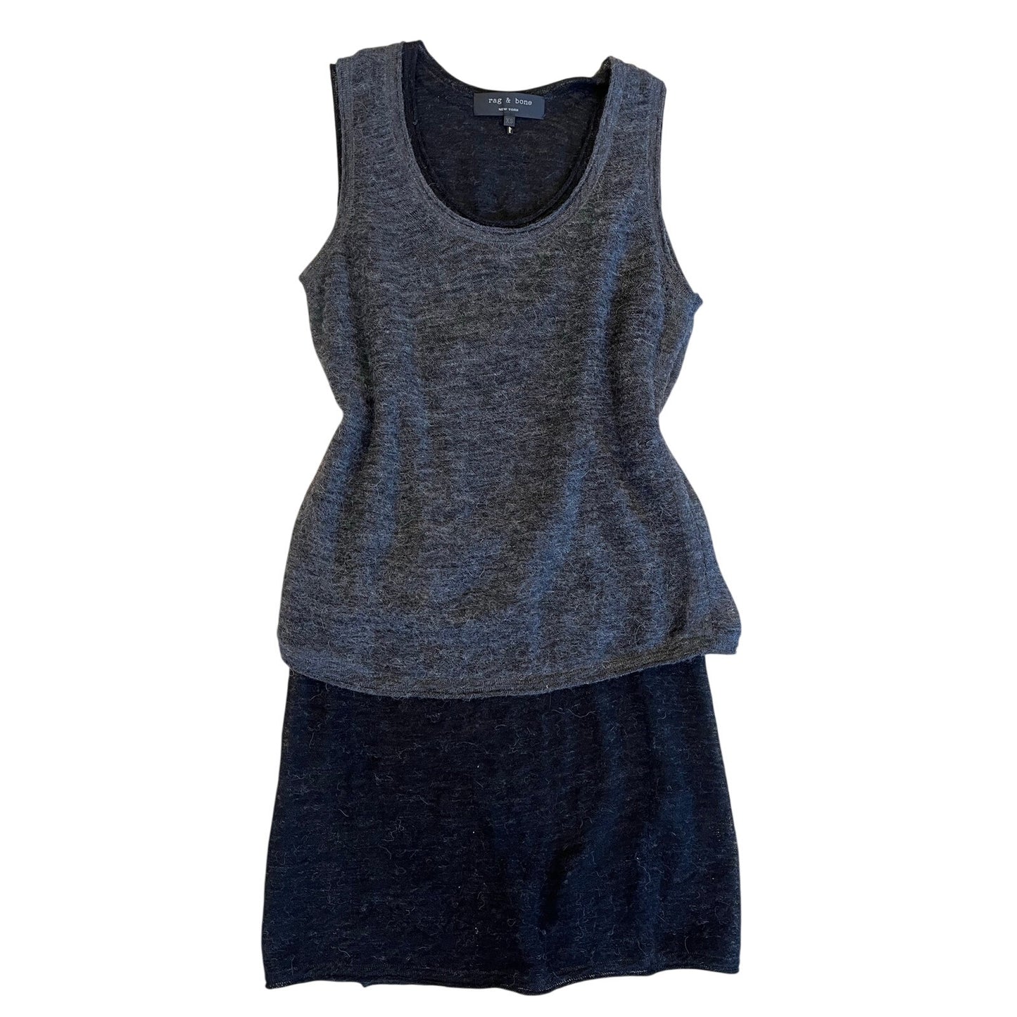Rag & Bone XS Alpaca Wool Layered Mini Dress Gray Black Sleeveless