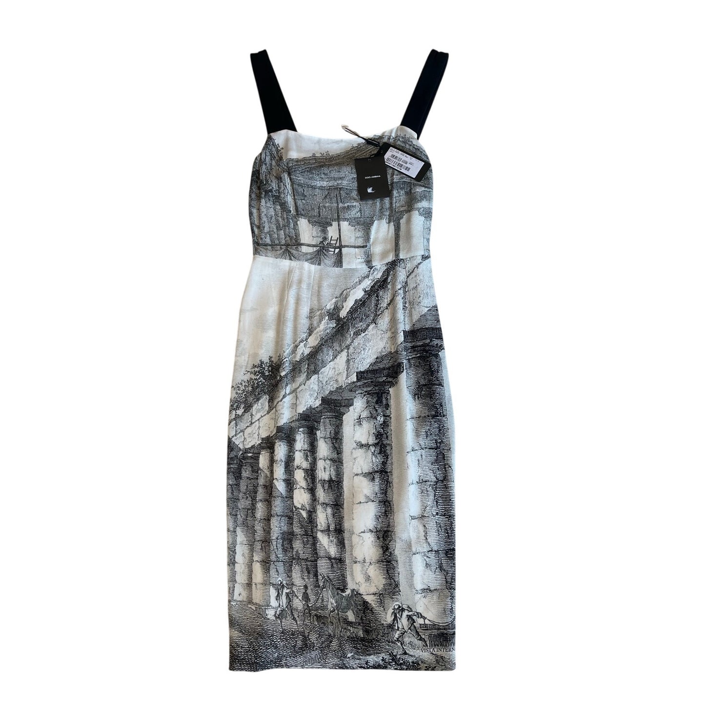 NWT Dolce & Gabbana Roman Ruins Print Midi Dress Size IT 44 Architectural Italy