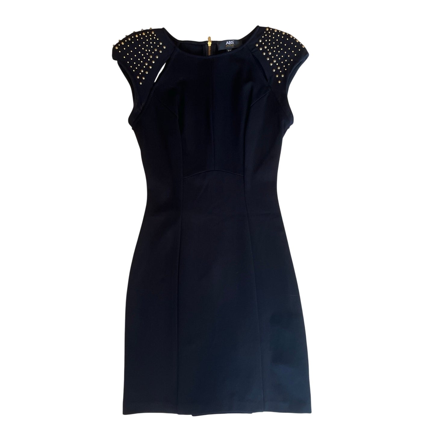 womens xs black fitted dress with embellished sleeves