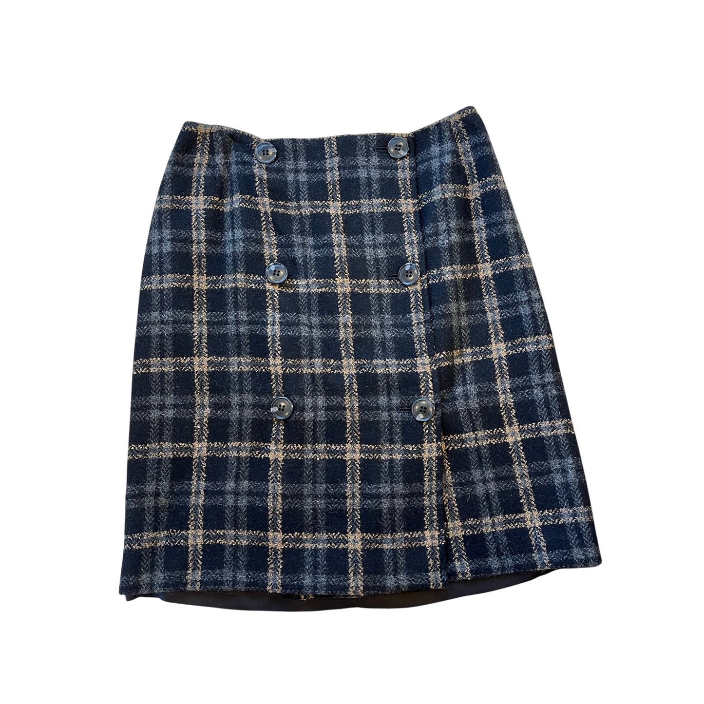 White + Warren Plaid Wool Blend Wrap Mini Skirt Size 6