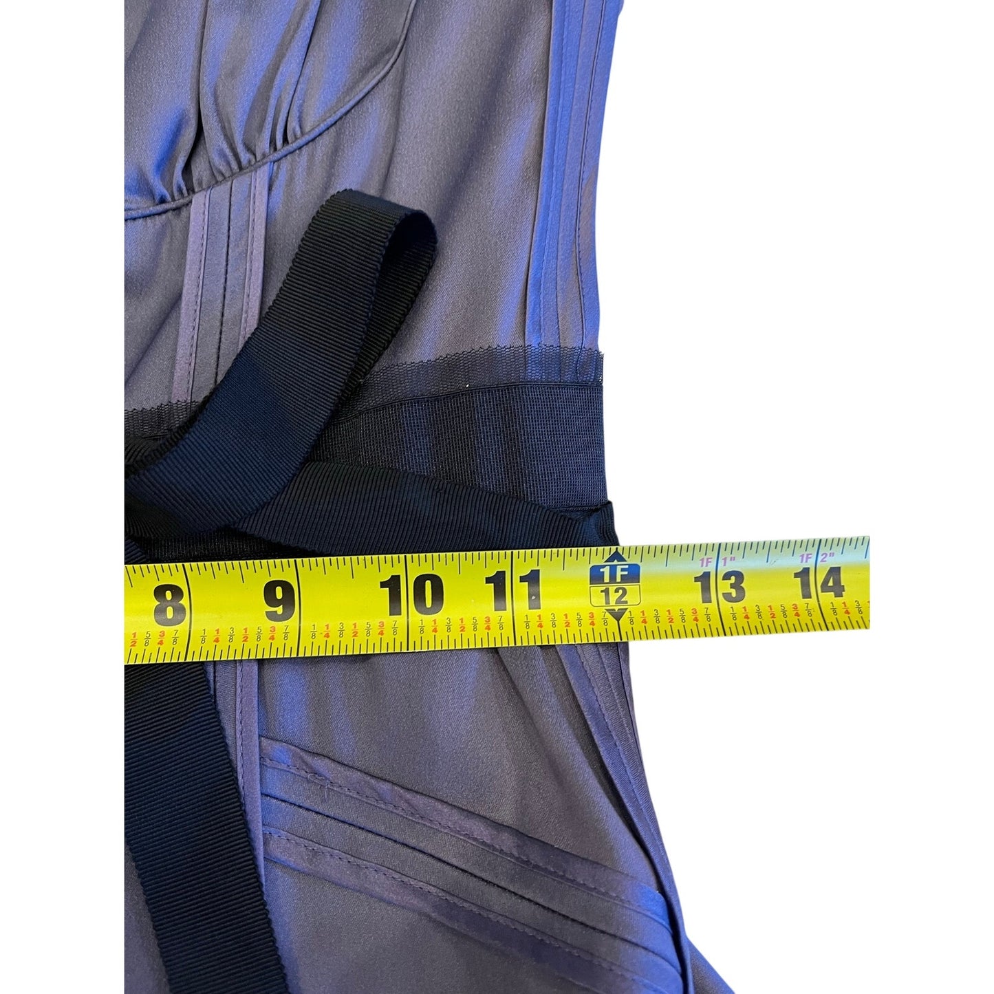 BCBG Max Azria Gray Black Fit & Flare Cocktail Dress Ribbon Bow Silk Trim