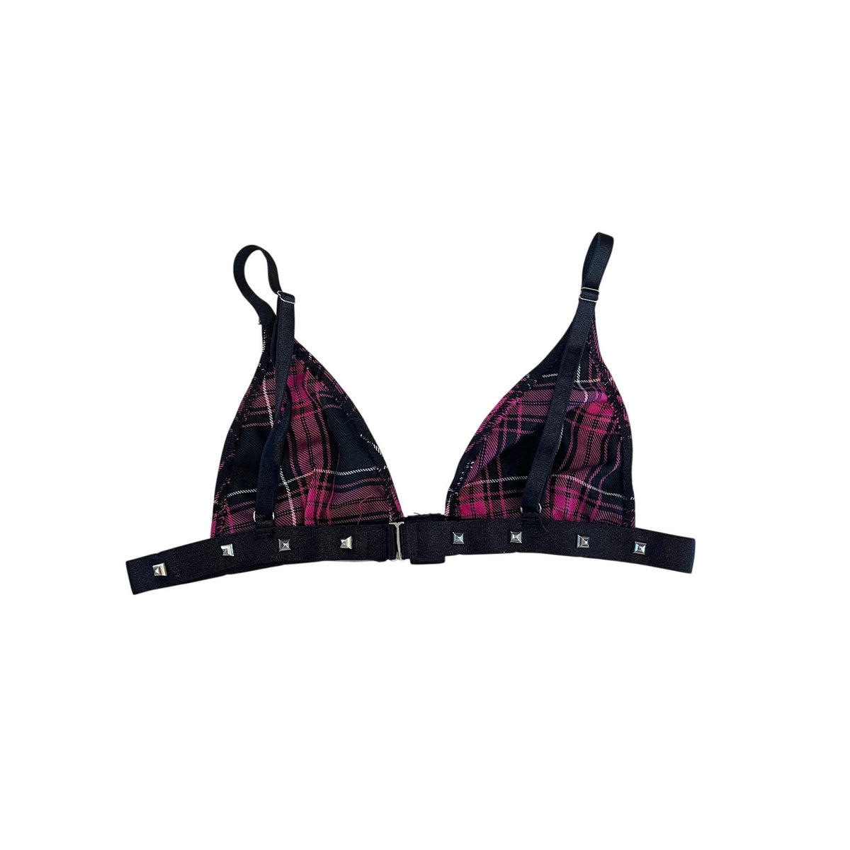 WIDOW Y2K Scene Pink Plaid Studded Bralette Rave Top