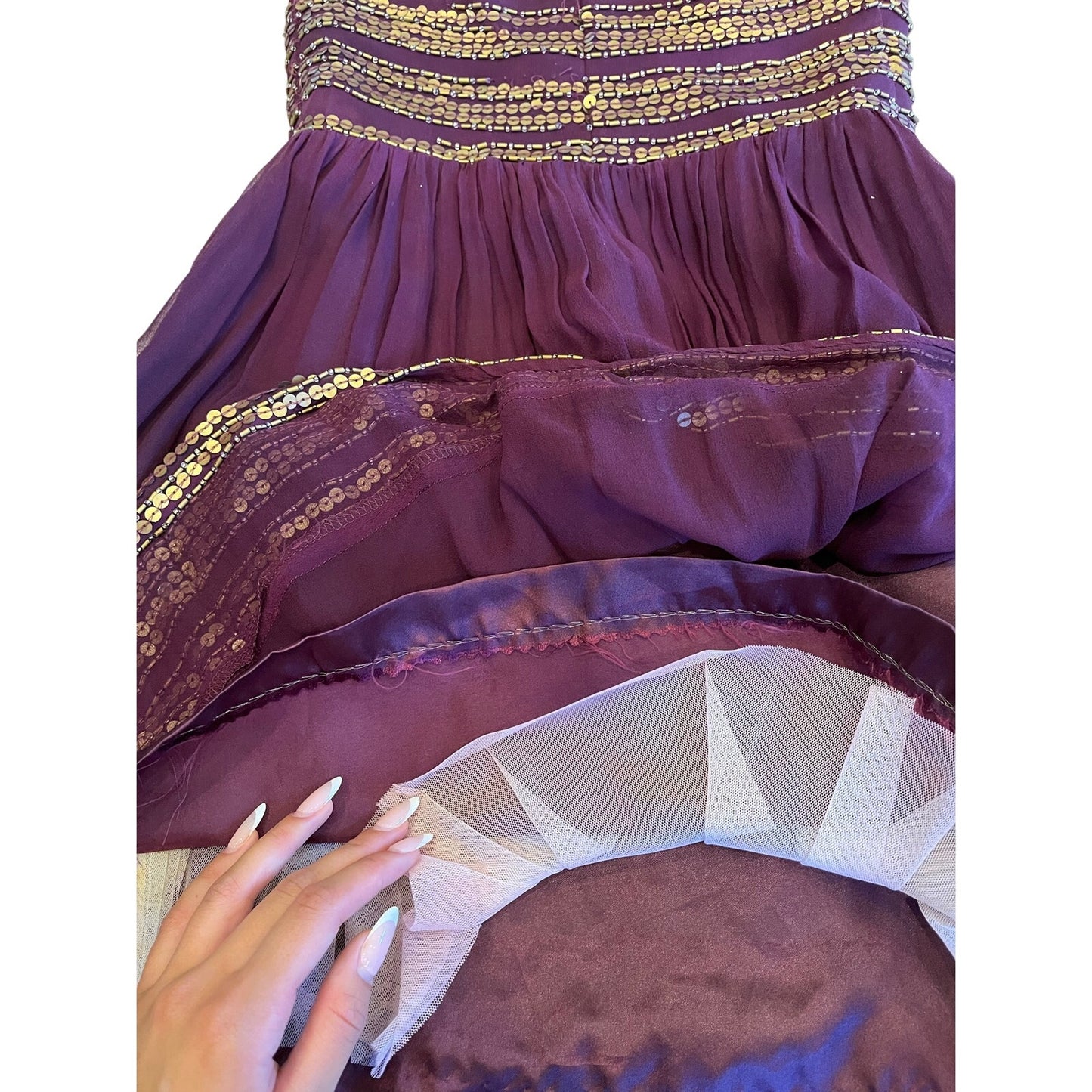 Adrianna Papell 100% Silk Plum Beaded Halter Cocktail Dress Size 6