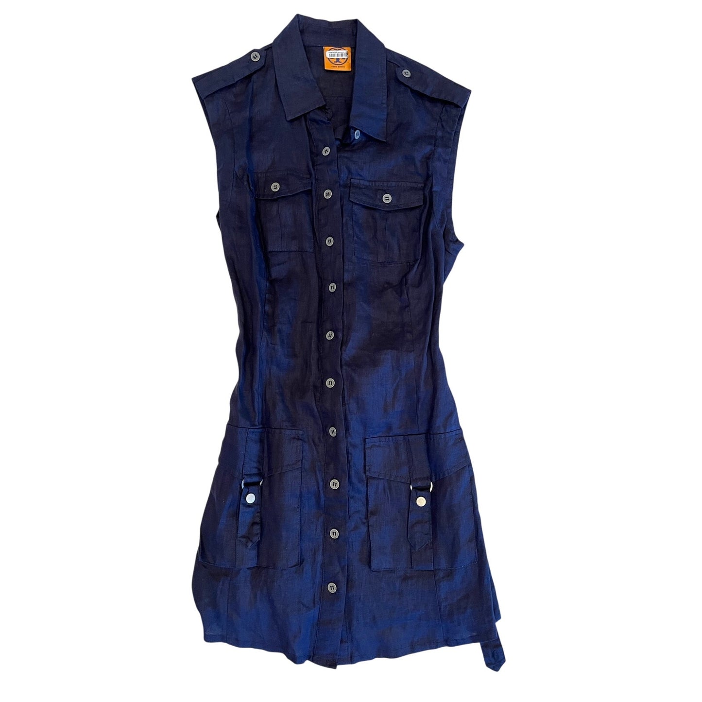 Tory Burch Navy Sleeveless Utility Safari Shirt Dress Belted Pockets