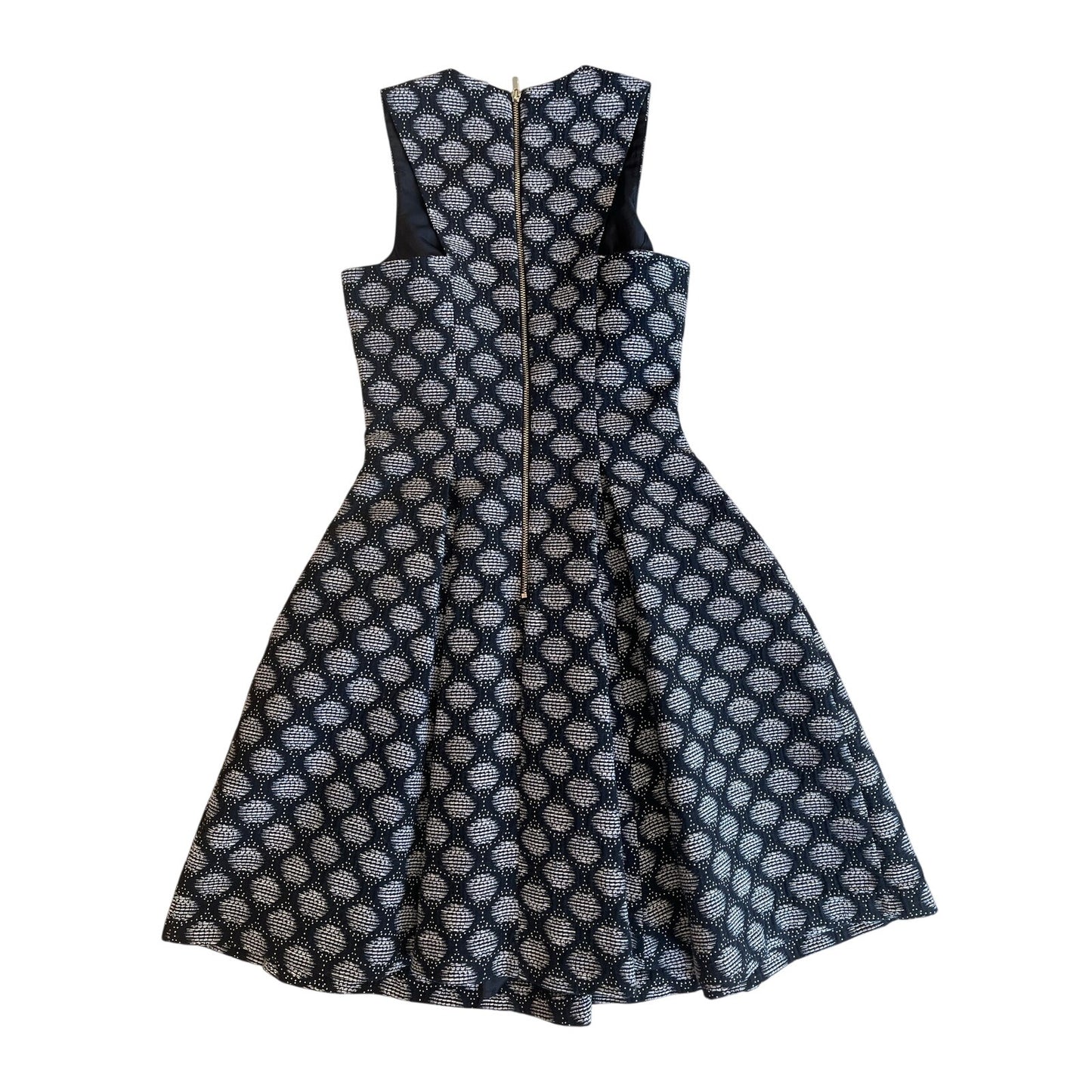 H&M Black White Jacquard Fit & Flare Dress Size 4 Sleeveless Pleated